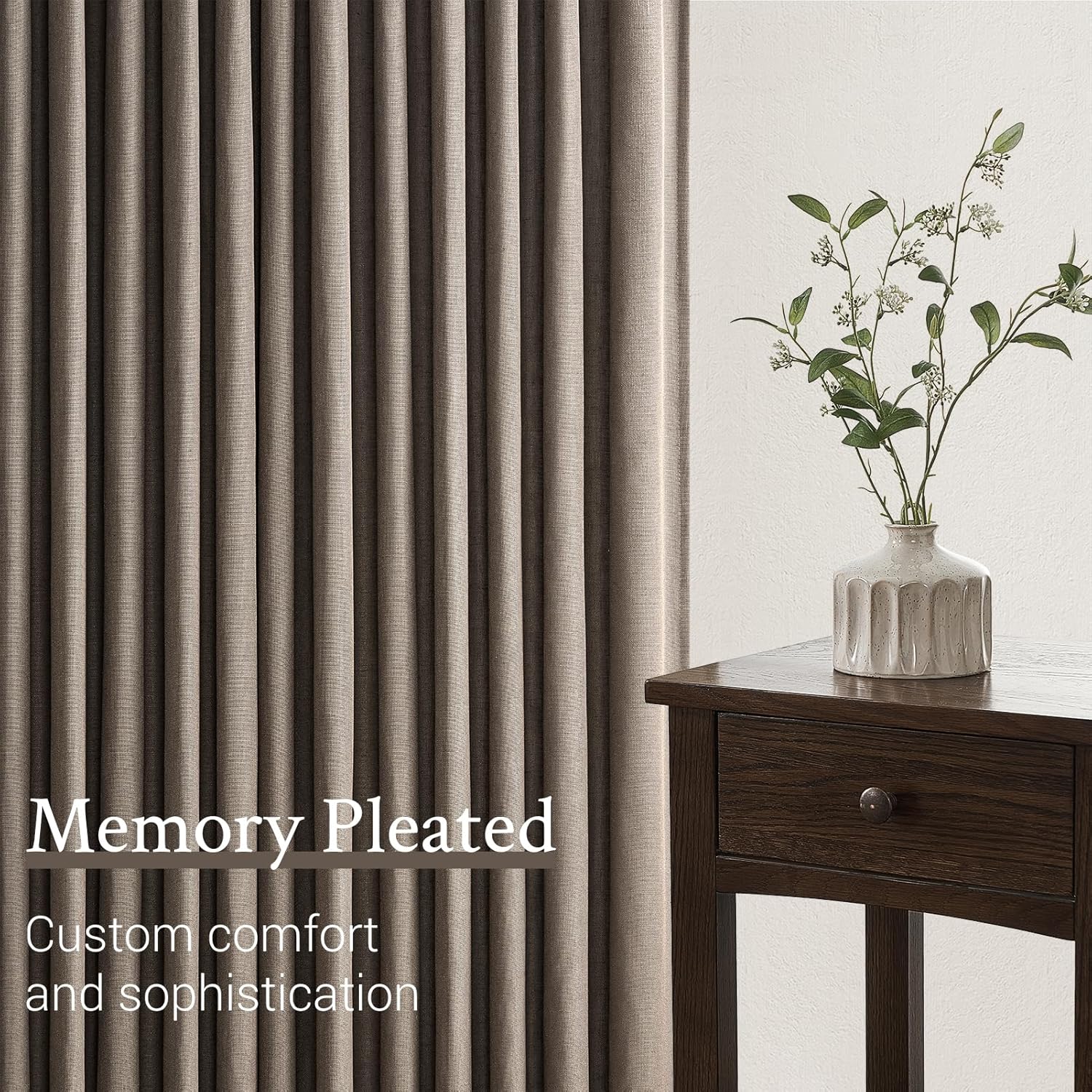 Pinch Pleated 94 Inch Curtains 2 Panels for Living Room,Dark Flax Linen Curtains 94 Inches Long Pinch Pleat Drapes for Track System Light Filtering Semi Sheer Curtains for Dining Bedroom Office