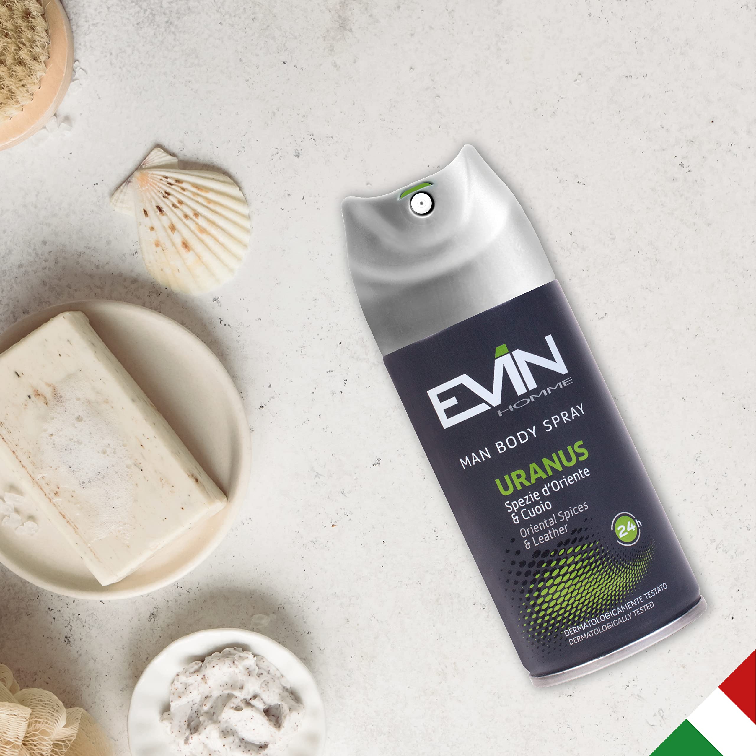 EVIN HOMME | 24 Deodoranti Uomo Spray, Fragranza Spezie d'Oriente e Cuoio, Durata 24h, 150 ml