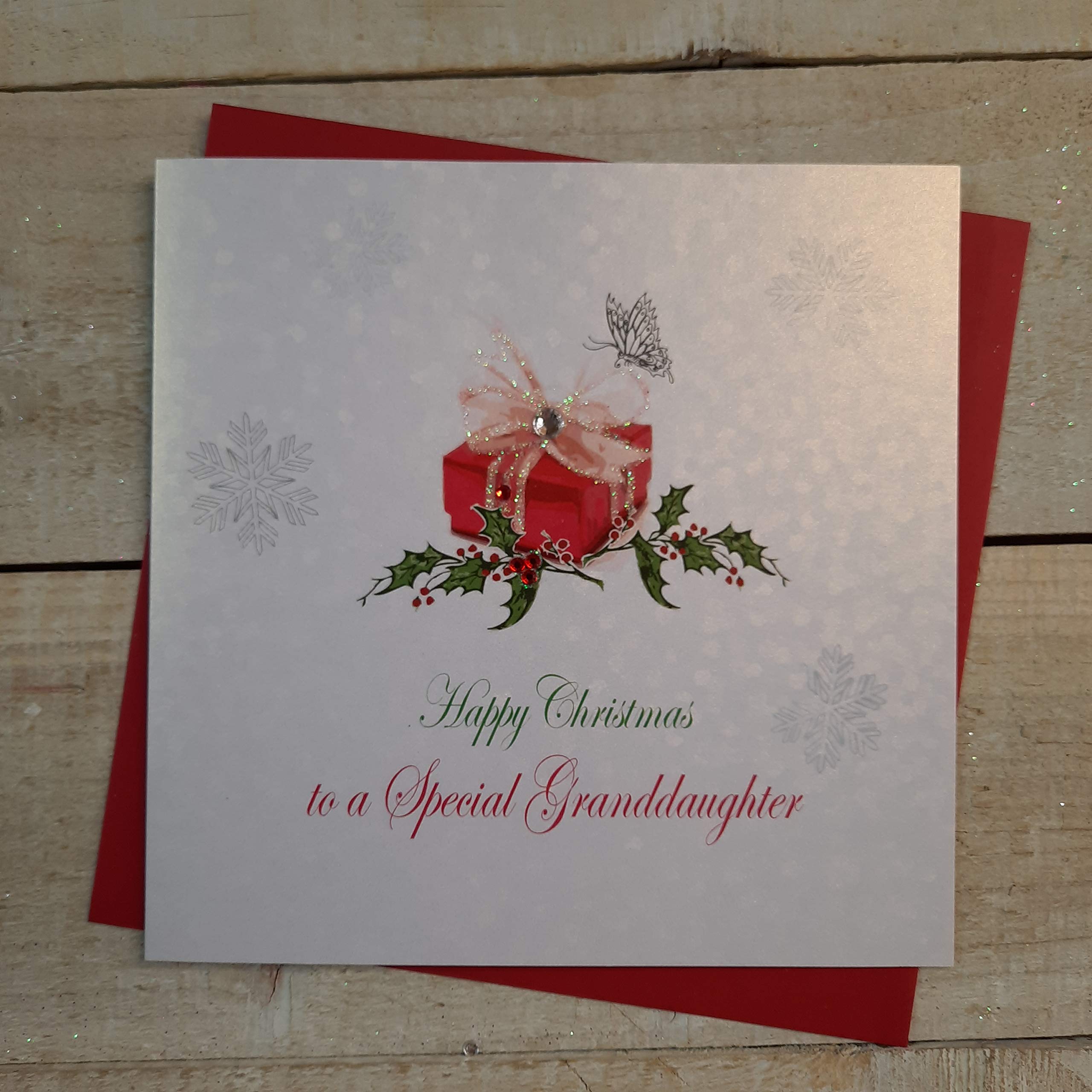 White Cotton Cards X65 Special Granddaughter Handmade Christmas Card,