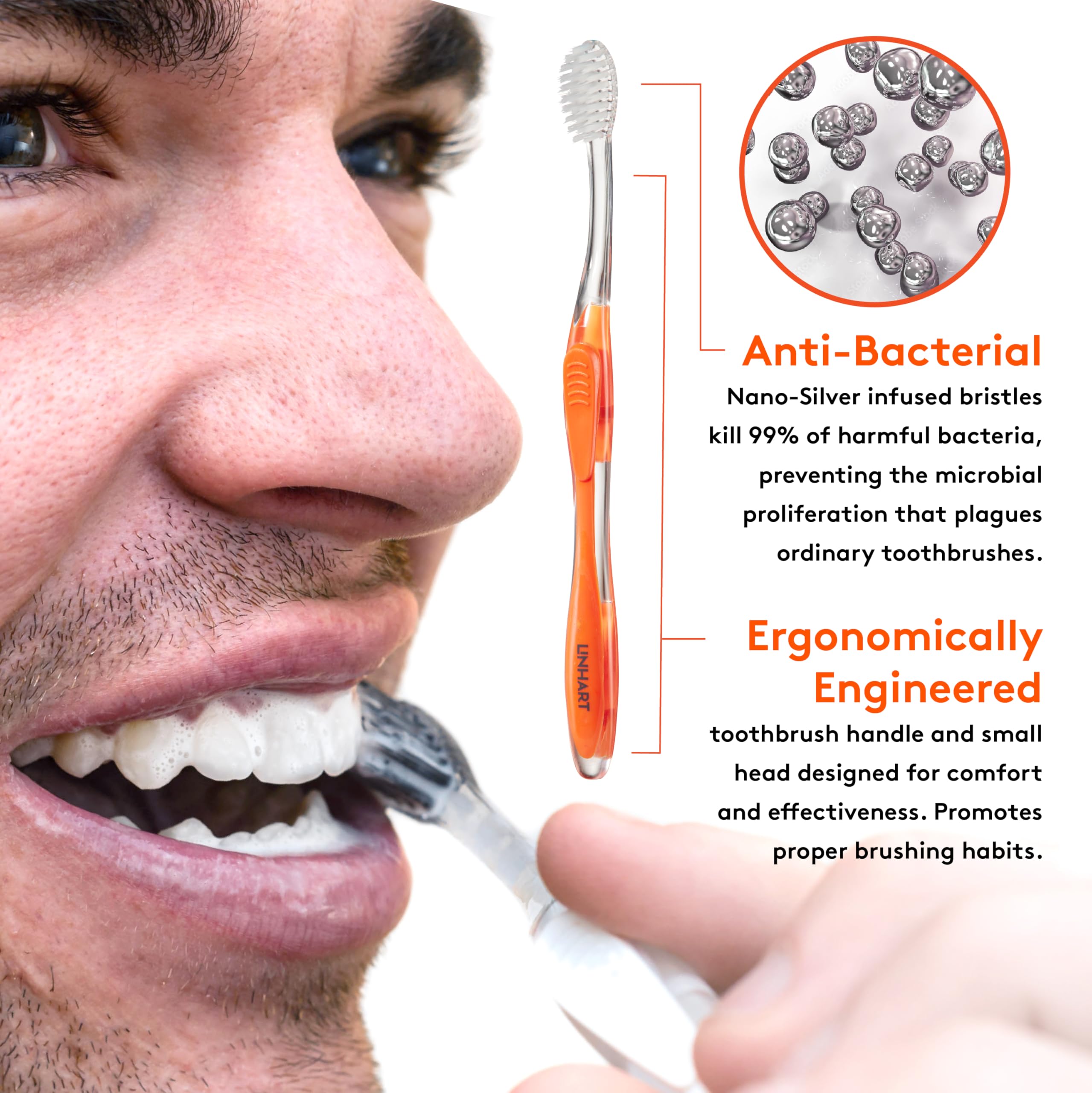 LINHART Spazzolino da denti extra morbido – Spazzolino da denti sbiancante con setole multilunghezza, confezione da 4
