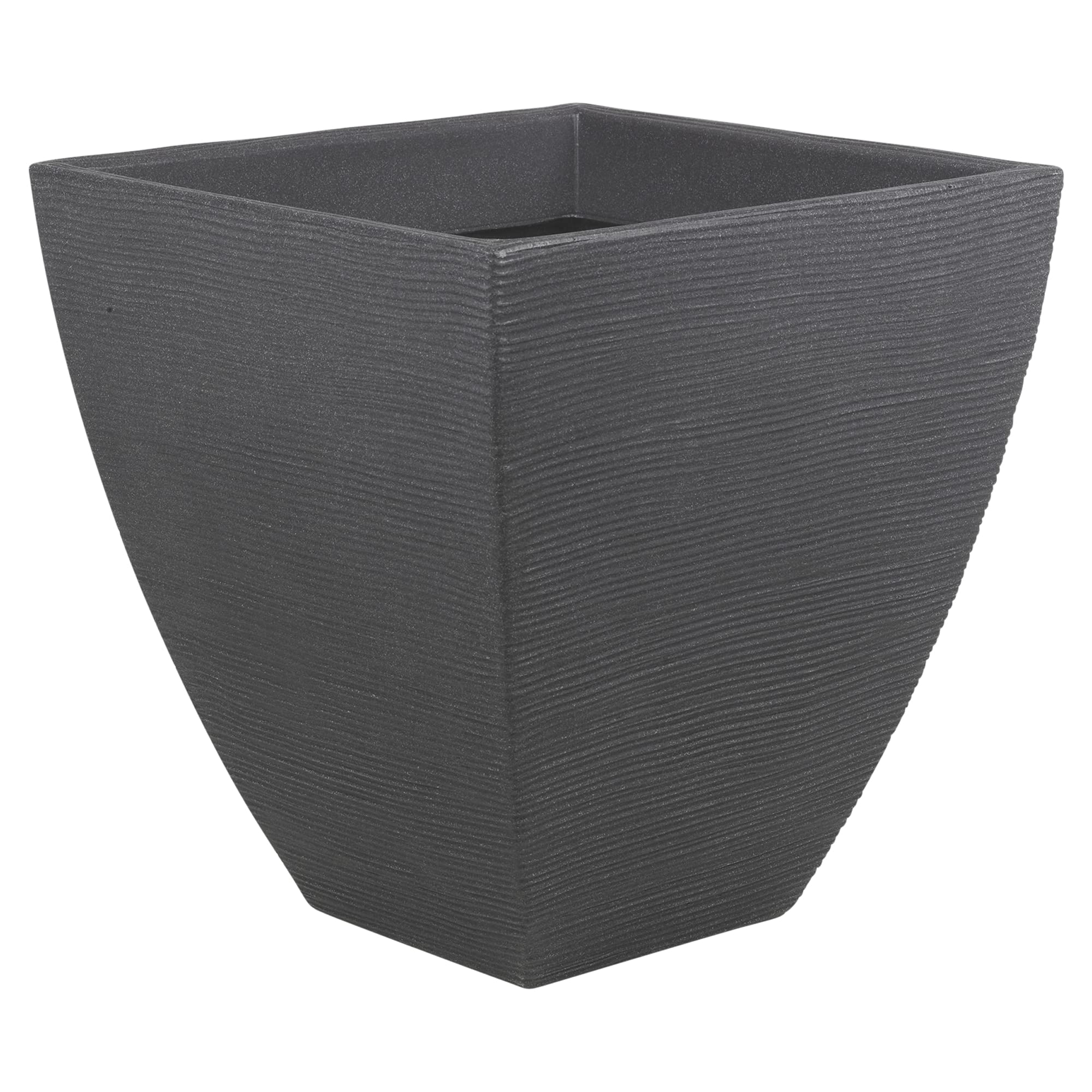 Urbnliving Charcoal: Ribbed Large Square Plastic Ribbed Lava Effect Indoor/Outdoor Flower Plant Pot Planter (, 1)