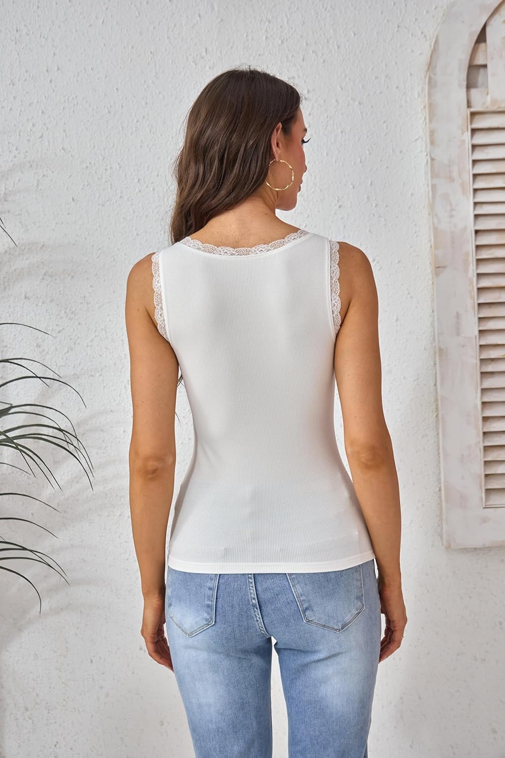 Summer Tank Tops for Women Scoop Neck Cute Going Out Basic Trendy Y2K Sleeveless Shirts Lace Trim - Image 4