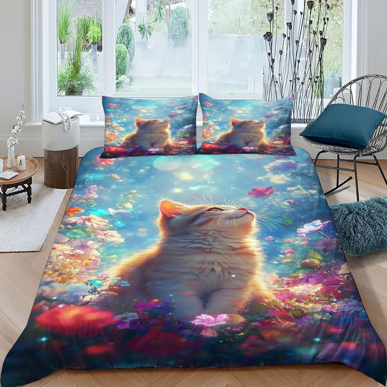 Housse de couette chat 220x240 résistant aux plis pour lit king animaux