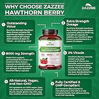 Vista 8 de Zazzee - Extracto de baya de espino blanco extrafuerte 20:1, 8000 mg de fuerza, 2% de vitexina, 150 cápsulas veganas, suministro para 5 meses