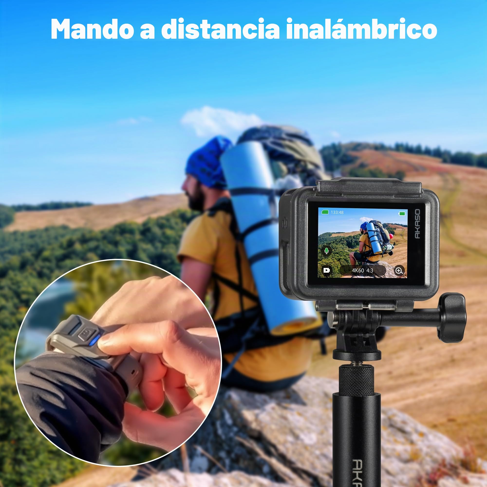 AKASO Brave 8 Lite Cámara Deportiva 4K 60FPS WiFi 20MP Cámara de Acción con Pantalla Táctil Estabilización SuperSmooth Cámara Acuatica Sumergible 60M 4X Zoom Baterías 2x1550mAh