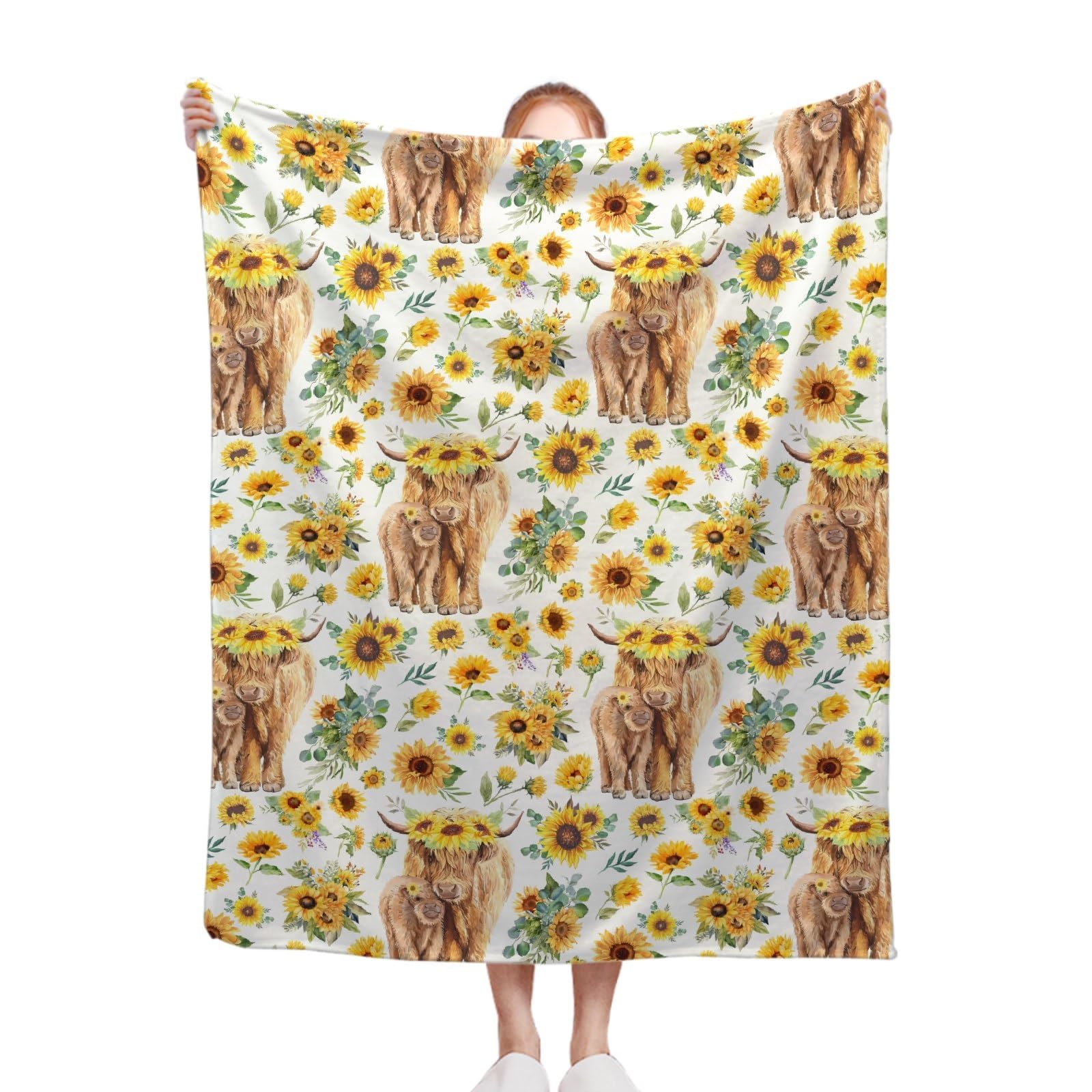 Highland Cow Blanket, Highland Cow Sunflower 50 x 60 Inch Throw Lightweight Super Soft Cozy Cattle Blankets for Couch Bed Sofa Chair
