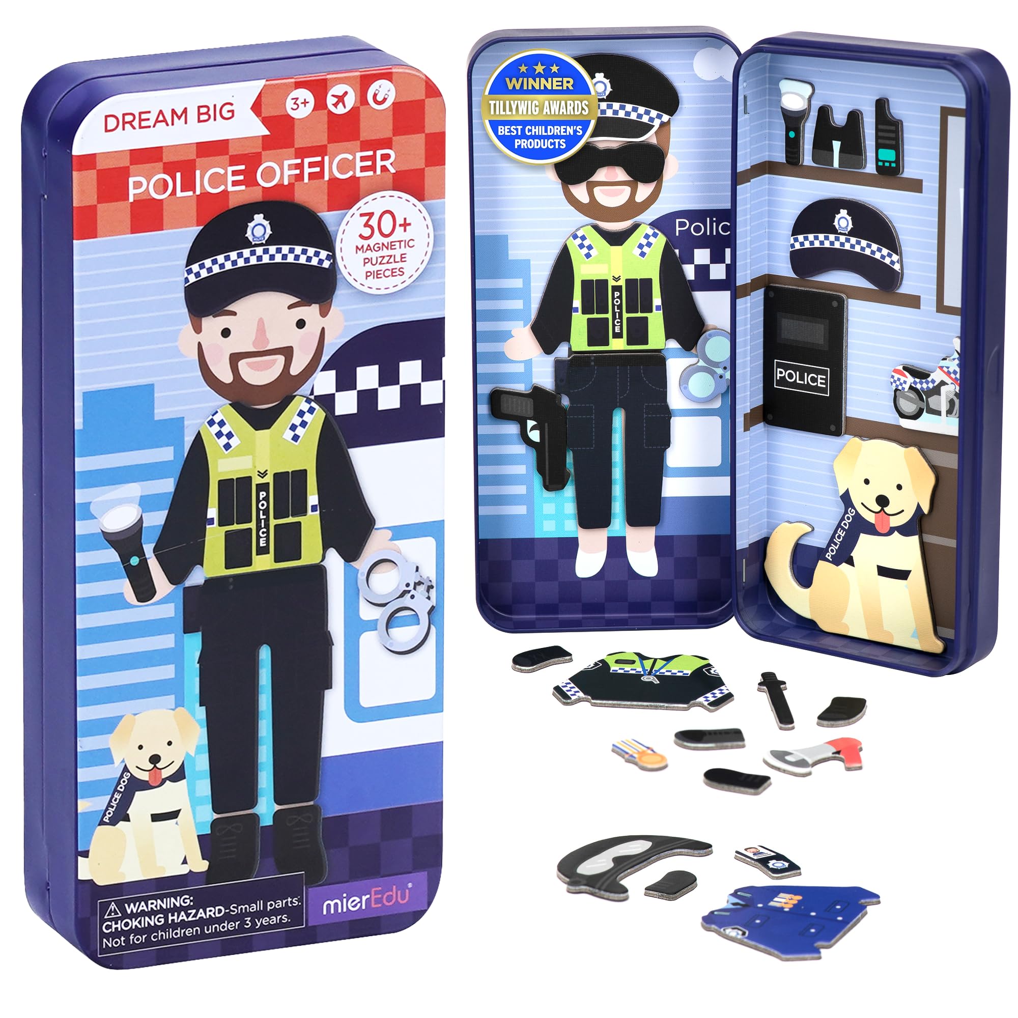mierEdu Juego magnético de policía – promueve la motricidad y la imaginación, perfecto para casa y de viaje, juego de vestir magnético para niños a partir de 3 años