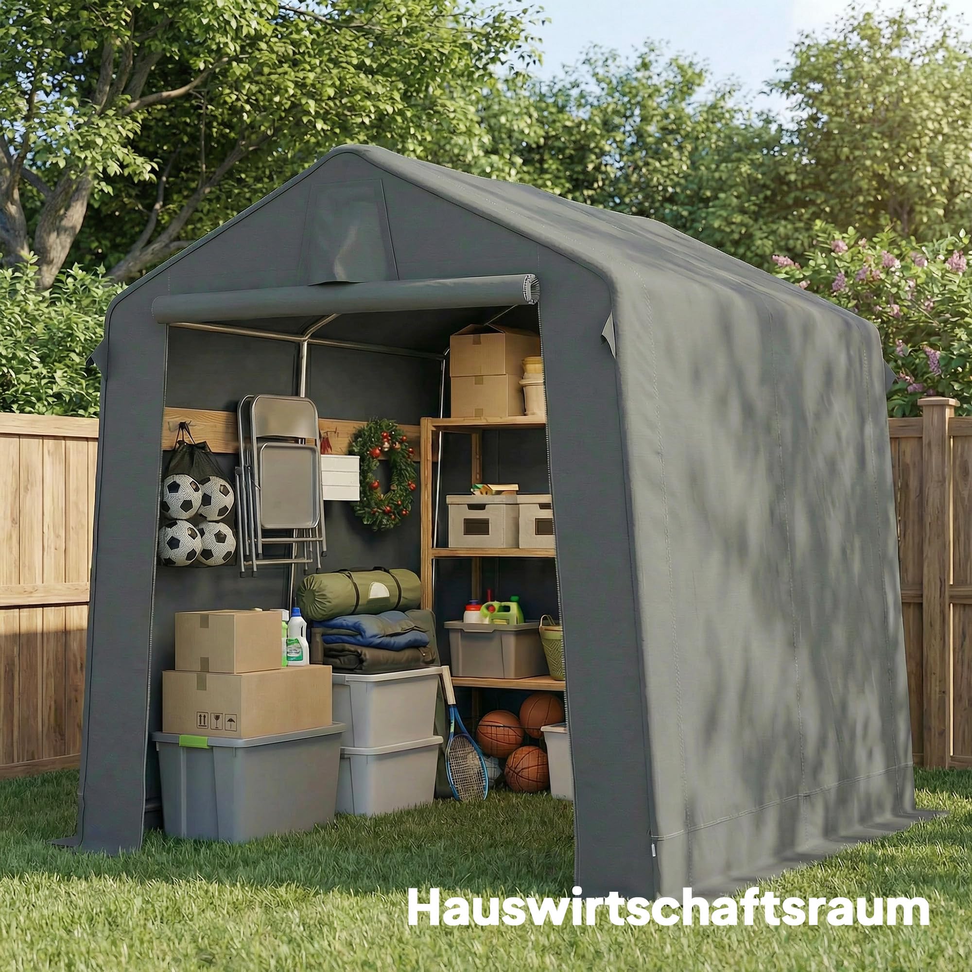 Outsunny Garagenzelt 2,3 x 1,9 m Wasserabweisend mit Belüftung Dunkelgrau | Rollbar Reißverschlusstür, Satteldach, UV-beständig, Gerätezelt, Zeltgarage, Unterstand Lagerzelt für Gartengeräte, Motorrad