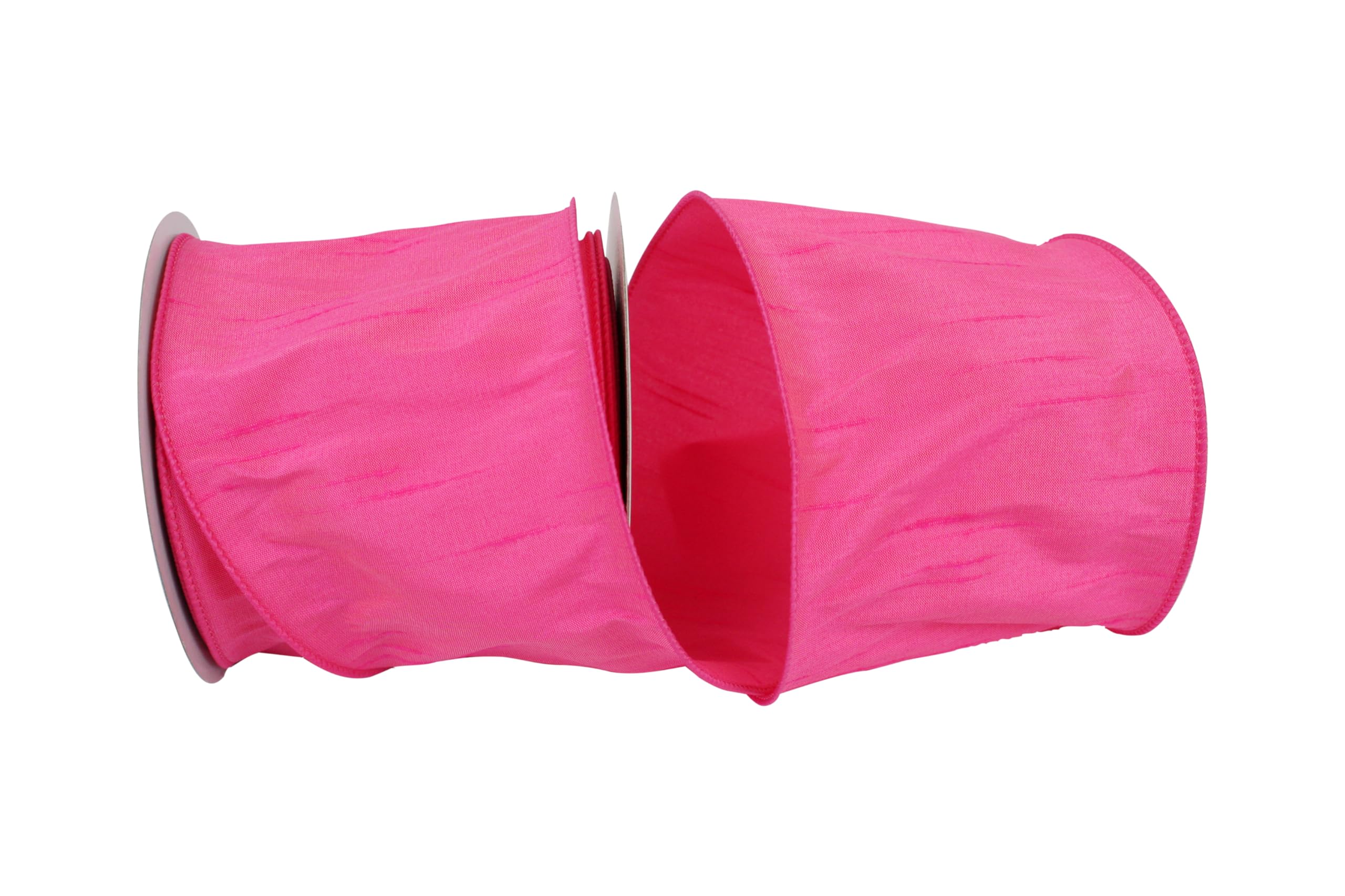 Reliant Ribbon Dupioni Supreme Wired Edge Ribbon, 4 Inch X 10 Yards, Shocking Pink