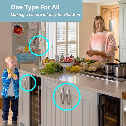 Miniatura 8 de Cerraduras de seguridad para niños, paquete de 6 pestillos a prueba de bebés, cerraduras de seguridad para cajones de gabinete, multifunción, cintas