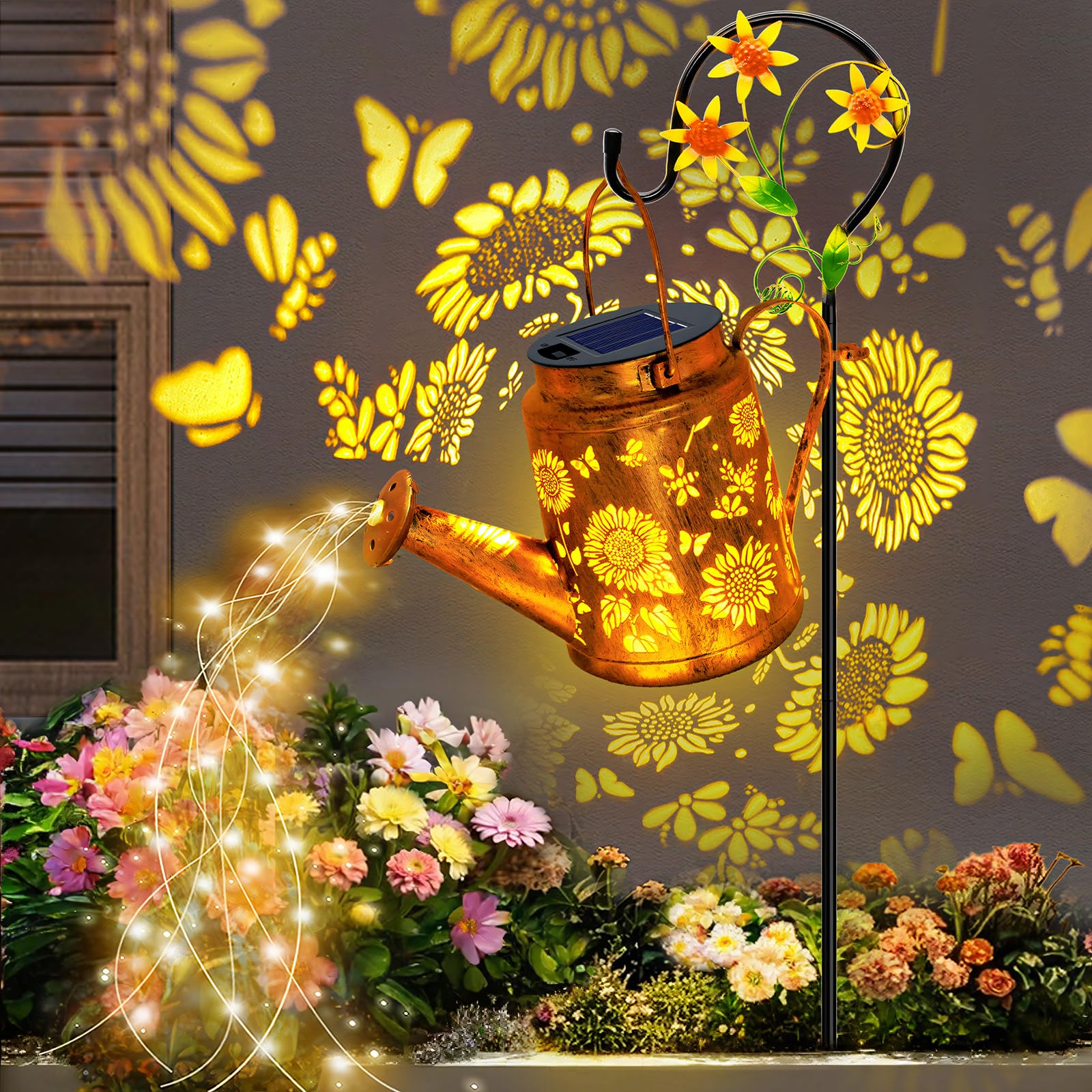 Photo 1 of Solar Lights Outdoor Waterproof, Sunflower Solar Watering Can Lights with Shepherd Hook, Birthday Gifts for Mom Grandma Women Mother's Day, Metal Hanging Lantern Garden Decor Yard Outside Patio Lawn