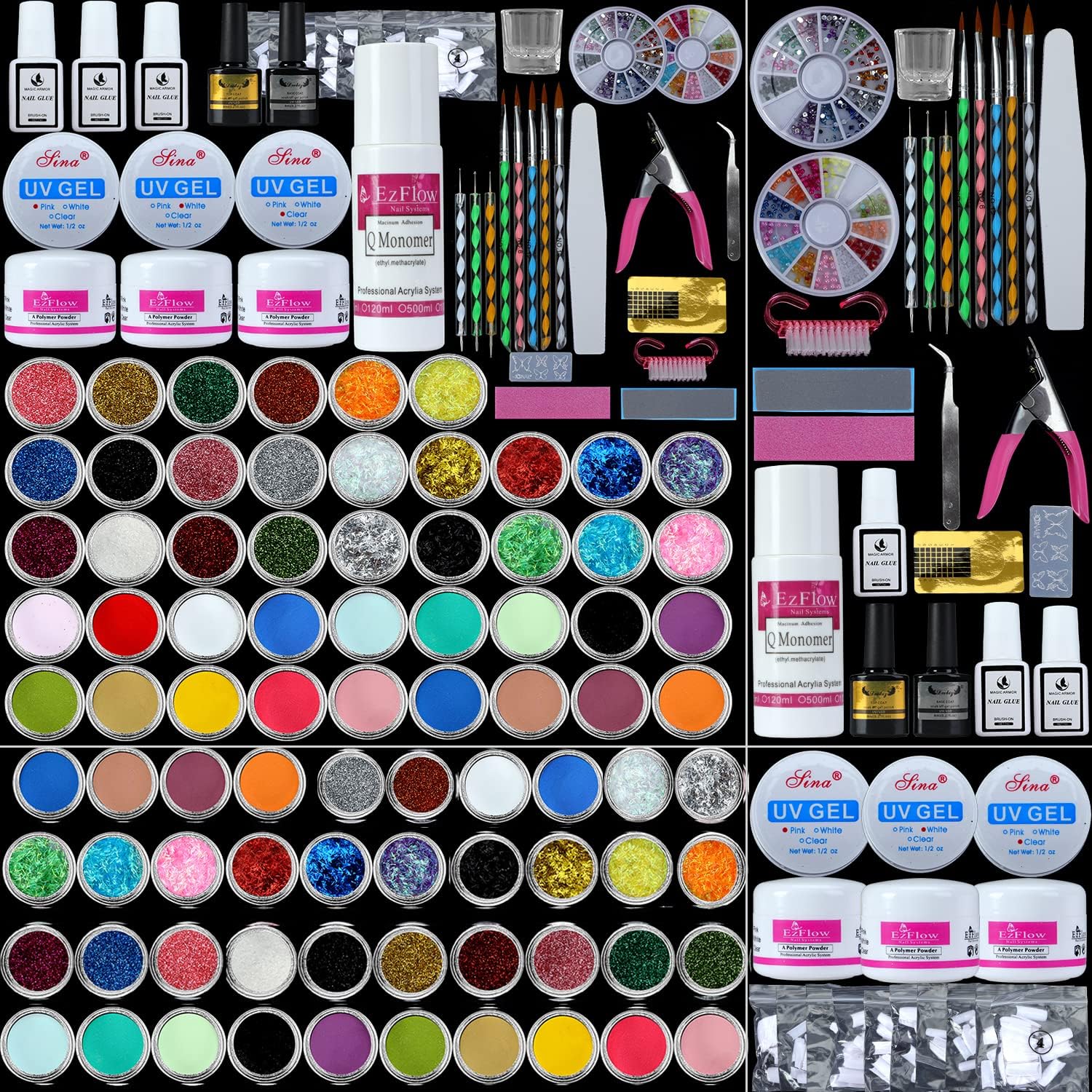 MAGIC ARMOR Acrylic Nail Kit with Everything 42 colors Acrylic Powder