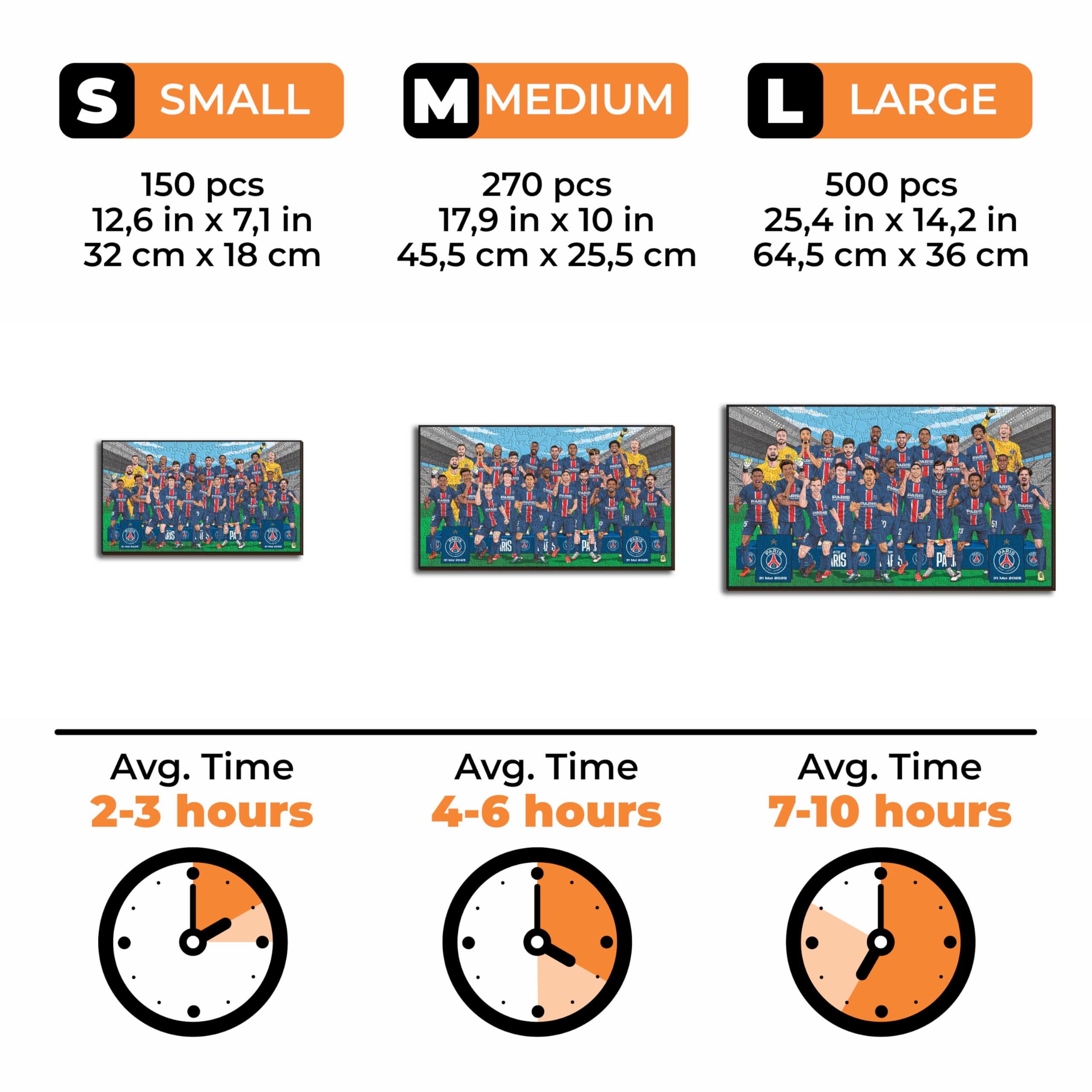 Iconic Puzzles - PSG Treble Winners Team 2024/25, oficjalnie licencjonowane drewniane puzzle, w 100% trwałe, prezenty dla dorosłych i dzieci, rozmiar M, 270 szt