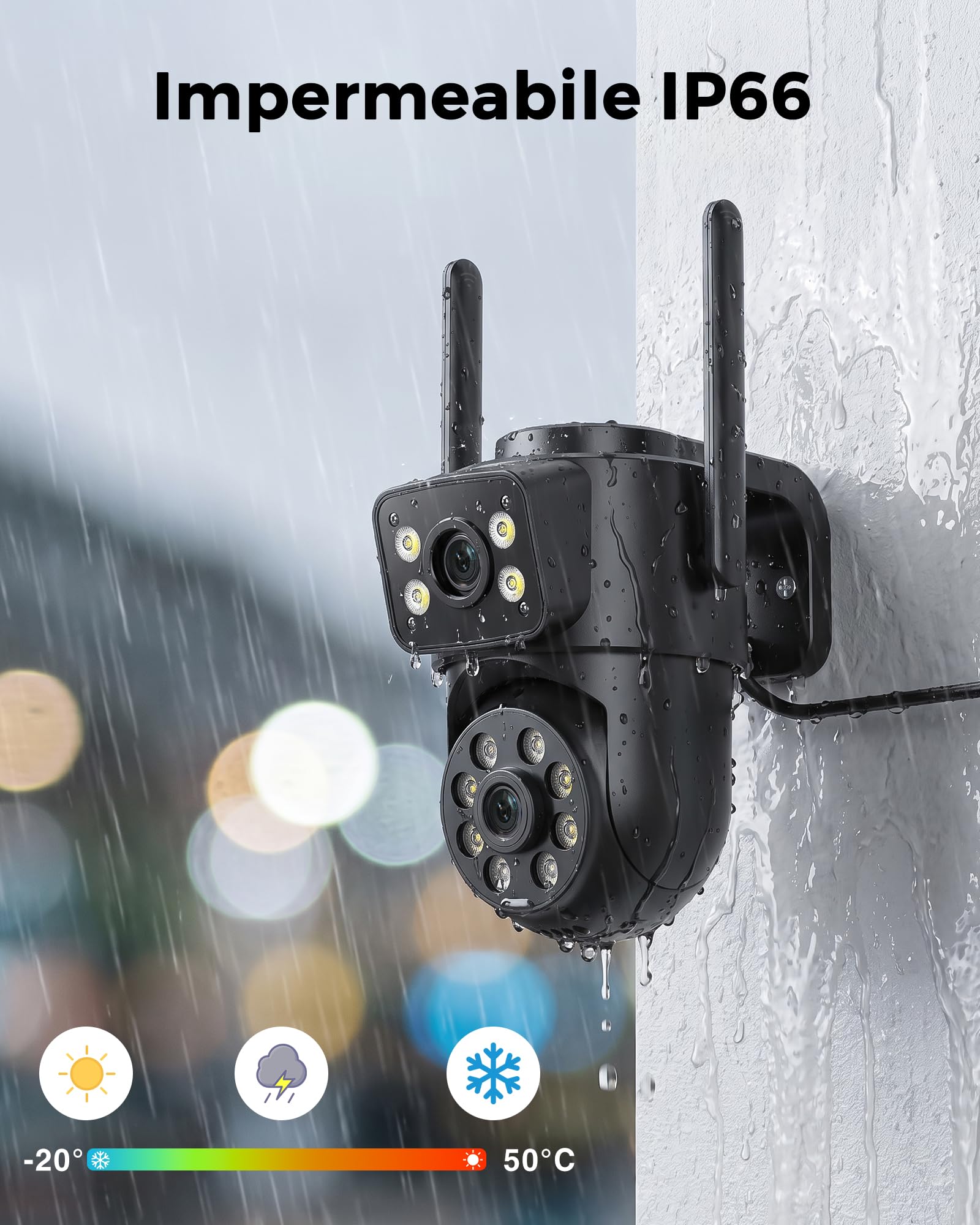 Reobiux 2K PTZ Telecamera Wi-Fi Esterno con Doppia Lente, 1 Pack | Visione Notturna, Risoluzione HD, Tracciamento Automatico, Allarme Sonoro e Luminoso, Impermeabile IP66, Tecnologia PTZ