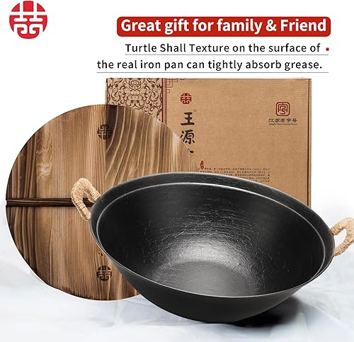 Miniatura 9 de WANGYUANJI Wok de hierro fundido hecho a mano de 14.2 pulgadas con doble asa, apto para todas las estufas, wok tradicional chino sin revestimiento