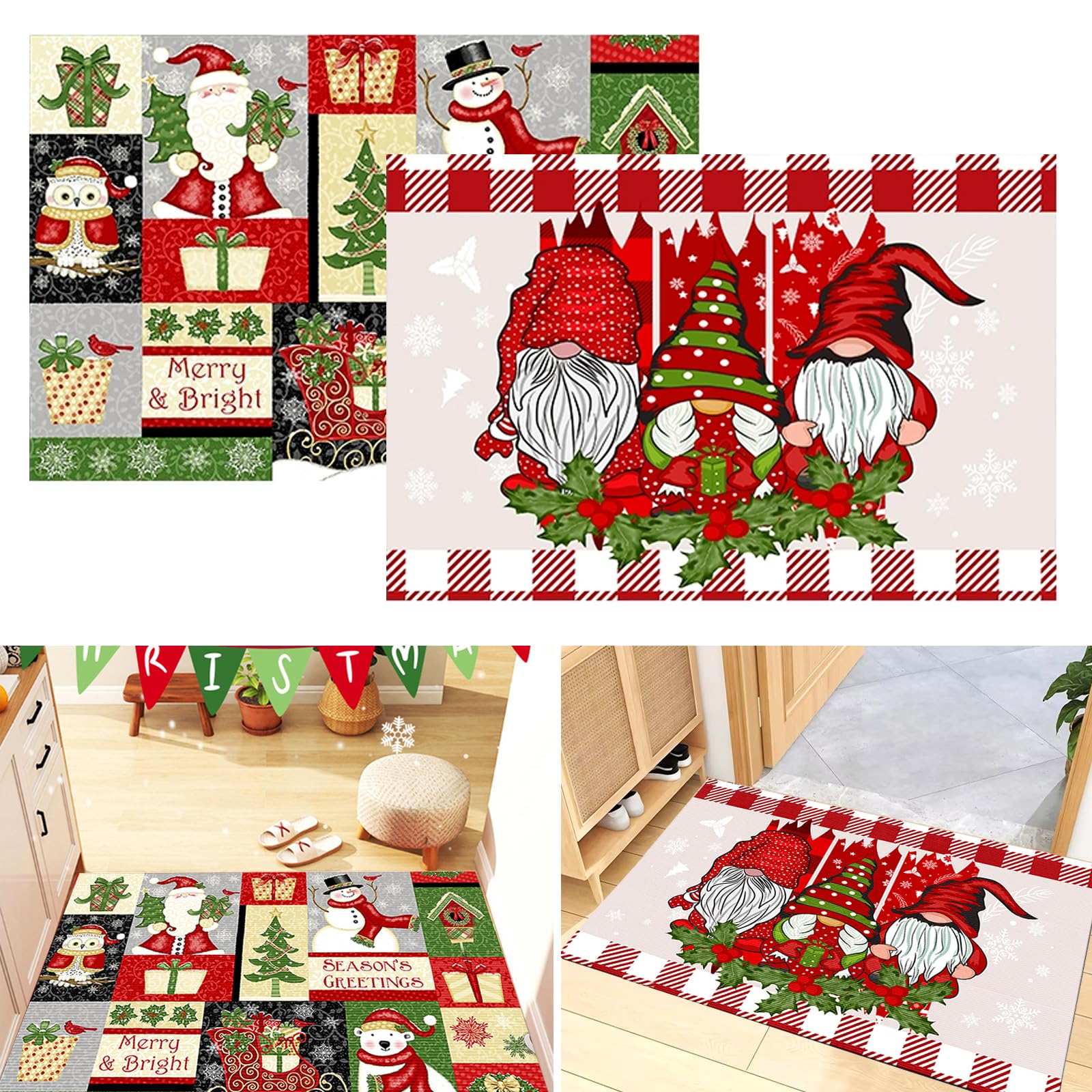 Osuter Felpudo Navidad 2PCS Felpudos Navideño Lavables Absorbente Alfombra de Navidad Antideslizante Alfombras Felpudo de Entrada para el Salón el Baño la Cocina - 40x60 cm