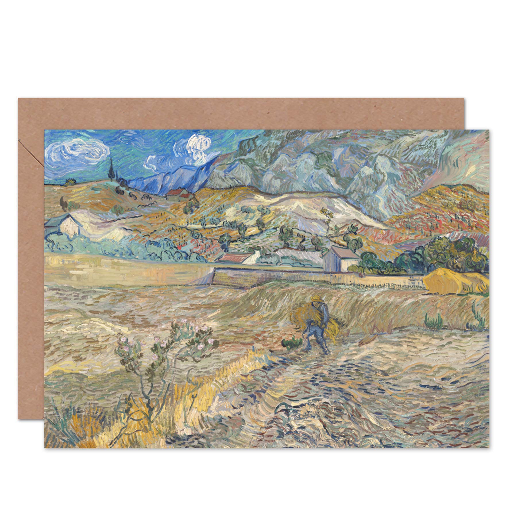 Artery8 Van Gogh Landscape Enclosed Field Peasant Fine Art Greeting Card Plus Envelope Blank Inside