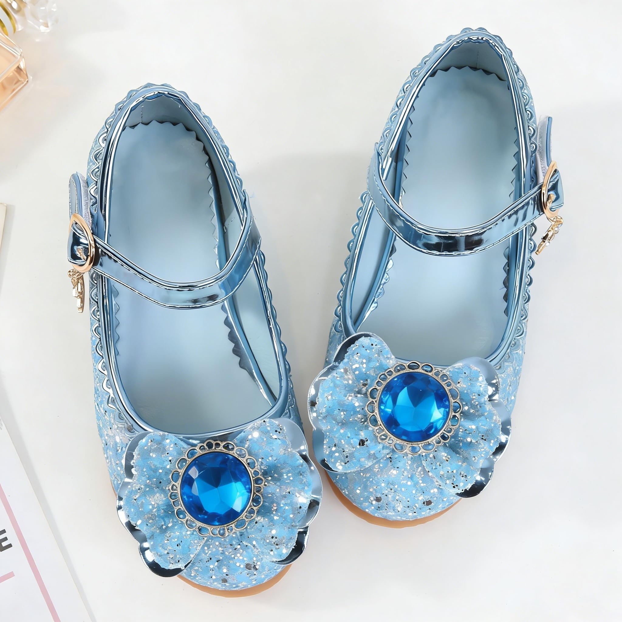 FStory&Winyee Mädchen Schuhe Festlich Prinzessin Ballerinas mit Absatz Partei Glitzer Kristall Pailletten Sandalen Cosplay Kostüm Karneval Party Verkleiden