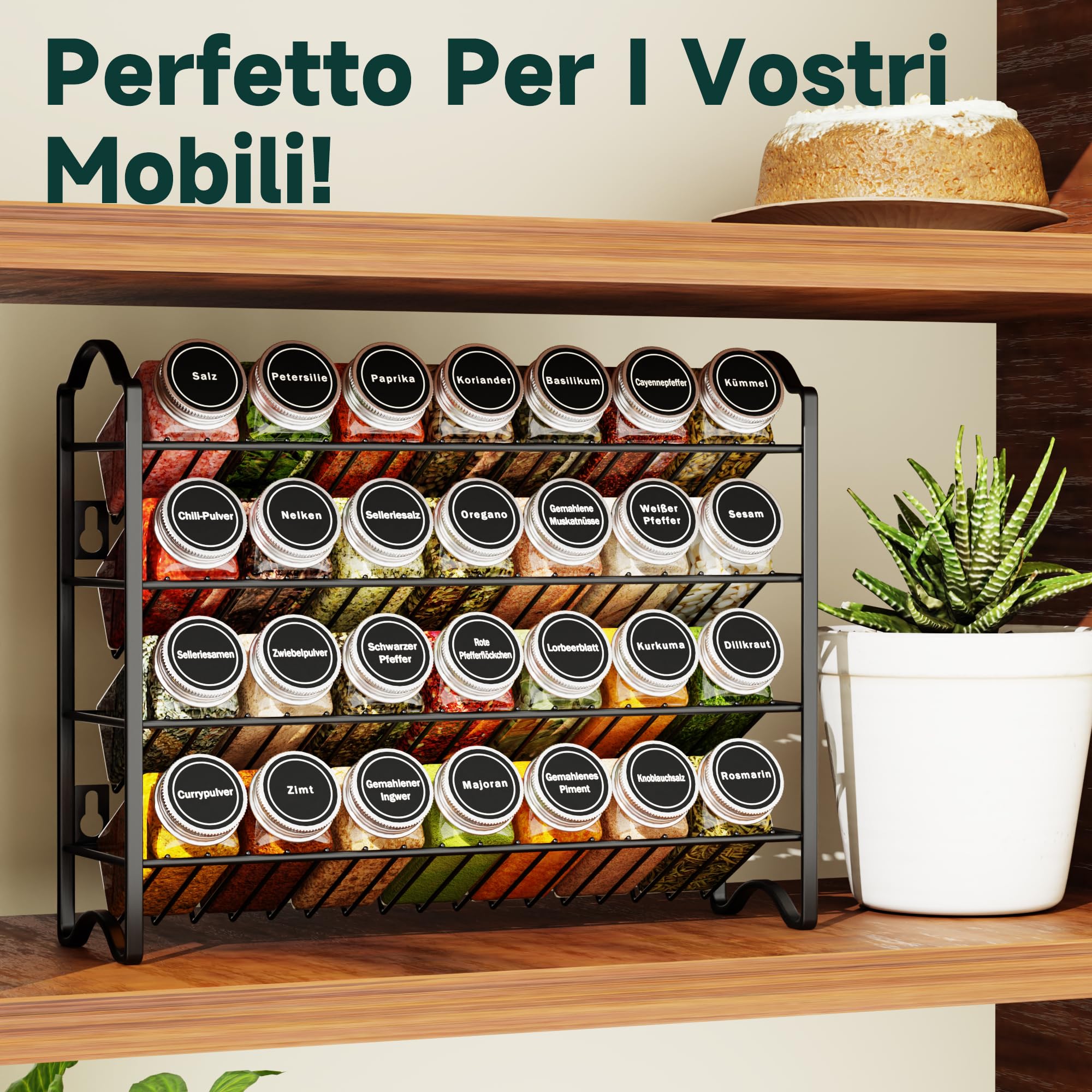 Set portaspezie con 28 barattoli per spezie e 120 etichette, organizer per spezie per cucina e armadio, portaspezie da parete o in piedi, completo sistema di conservazione delle spezie (nero)