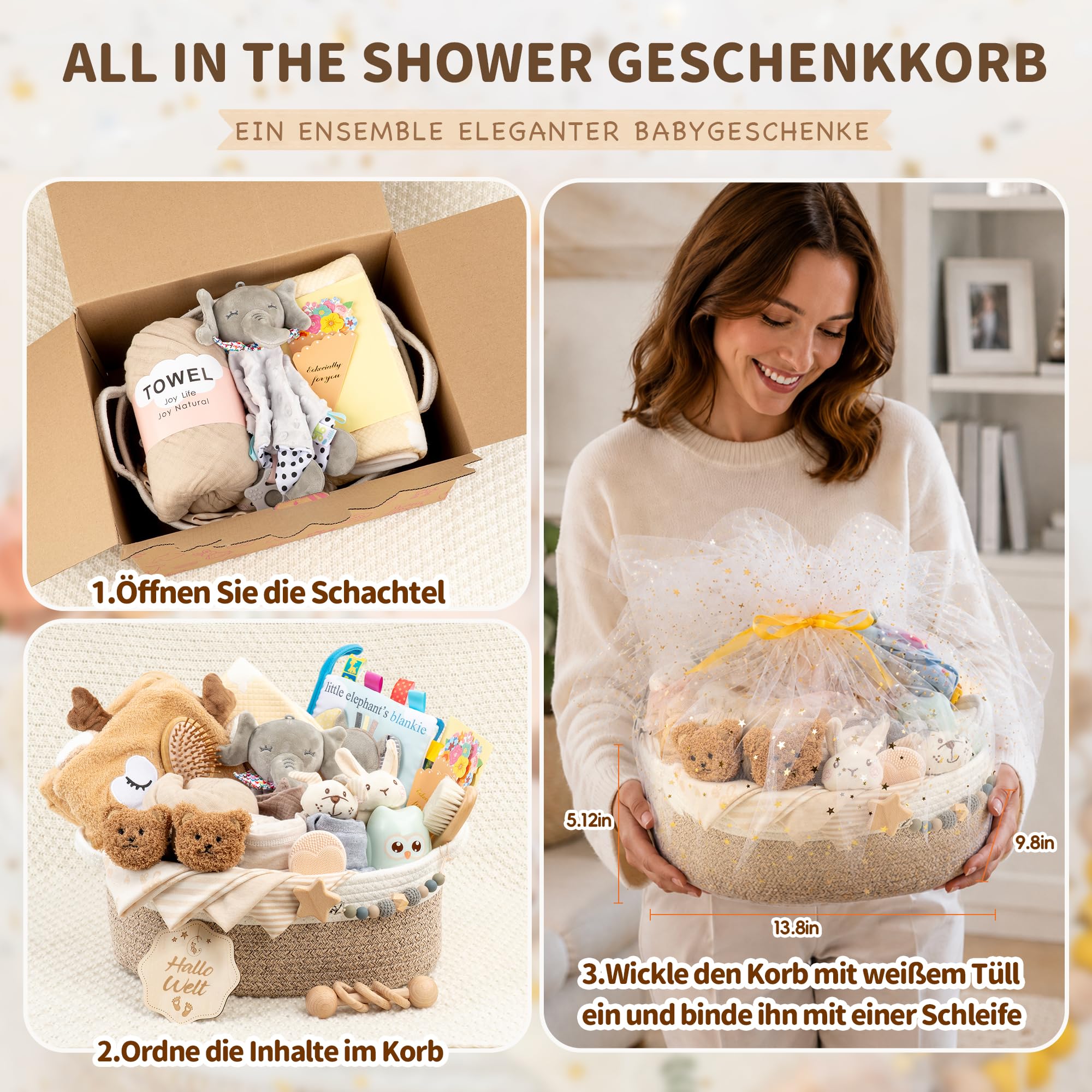 Baby Geschenk 30-teilig, Neugeborenen Geschenk, Baby Set zur Geburt (Braun)