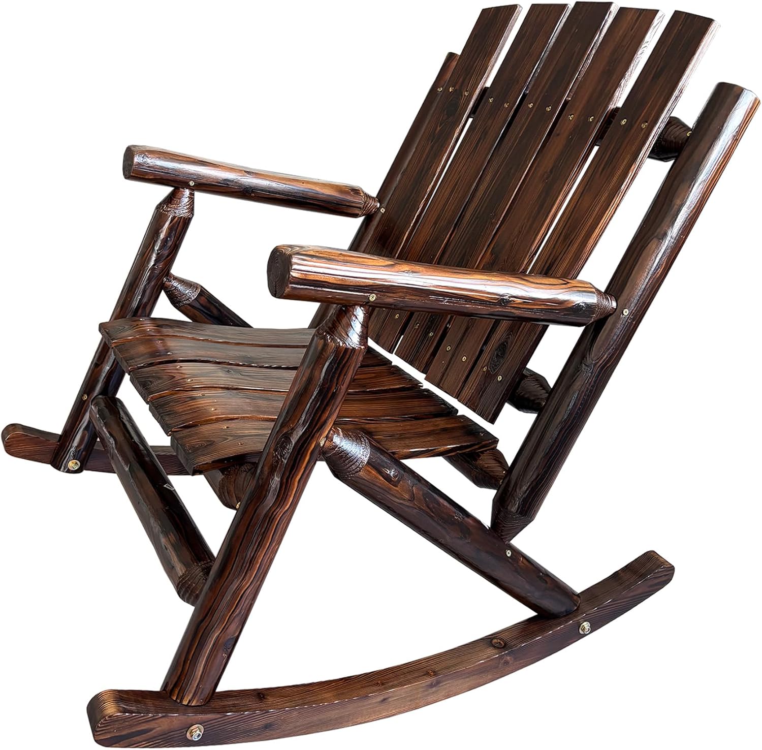 Rustic Log Wooden Rocking Chair, Handcrafted Solid Fir Wood Outdoor Rocker for Porch, Patio, Heavy-Duty 700 LBS, Weather-Resistant Finish, Natural Charm (Deep Brown)