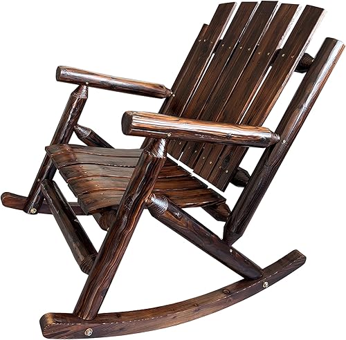 Miniatura 8 de Rustic Log - Mecedora de madera de abeto maciza hecha a mano, para porche, patio, resistente, 700 libras, acabado resistente a la intemperie,