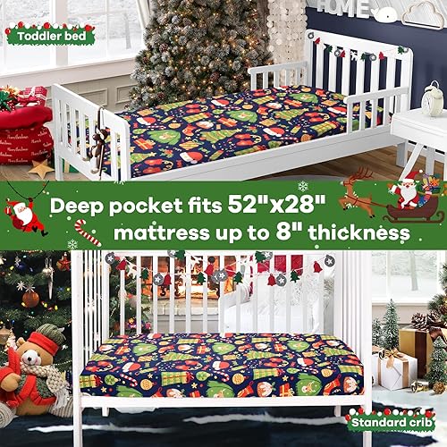 Miniatura 4 de Cloele Sábana bajera de Navidad para cuna, gorro de Papá Noel, para niños y niñas, 1 paquete, sábana acogedora para colchones estándar para cuna y