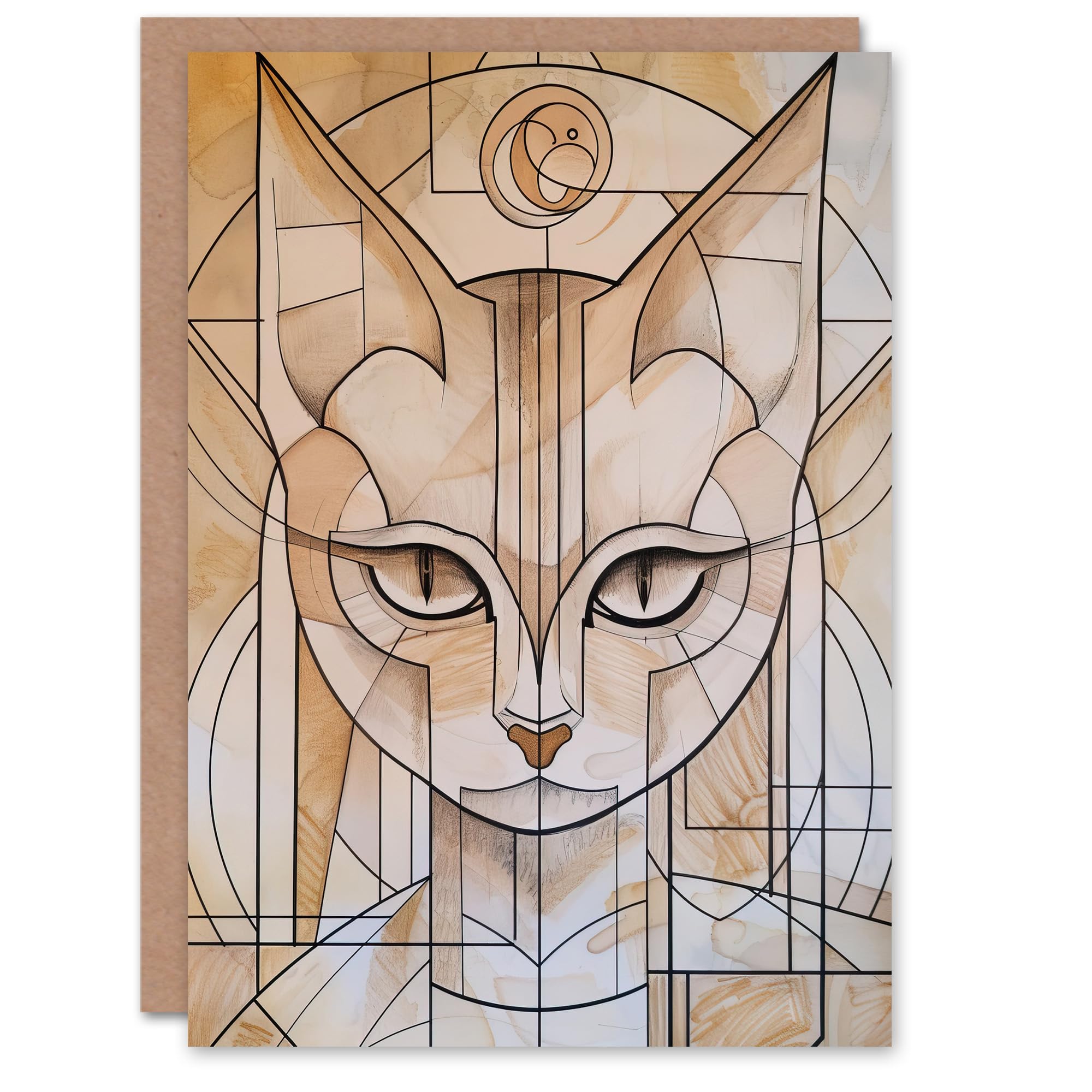 Artery8 Cat Lover Art Deco Feline Design Portrait Greeting Birthday Card Him Her All Blank