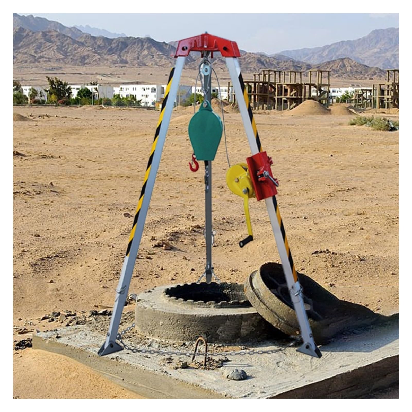 Adjustable Height Safety Hand Rescue Tool Tripod for Manhole/ Confined Spaces/ Lifesaving, Flexible Telescopic Rescue and Fall Protection Lifting Equipment?Hoist Tripod Sets(1200LBS winch+Rated Load 3