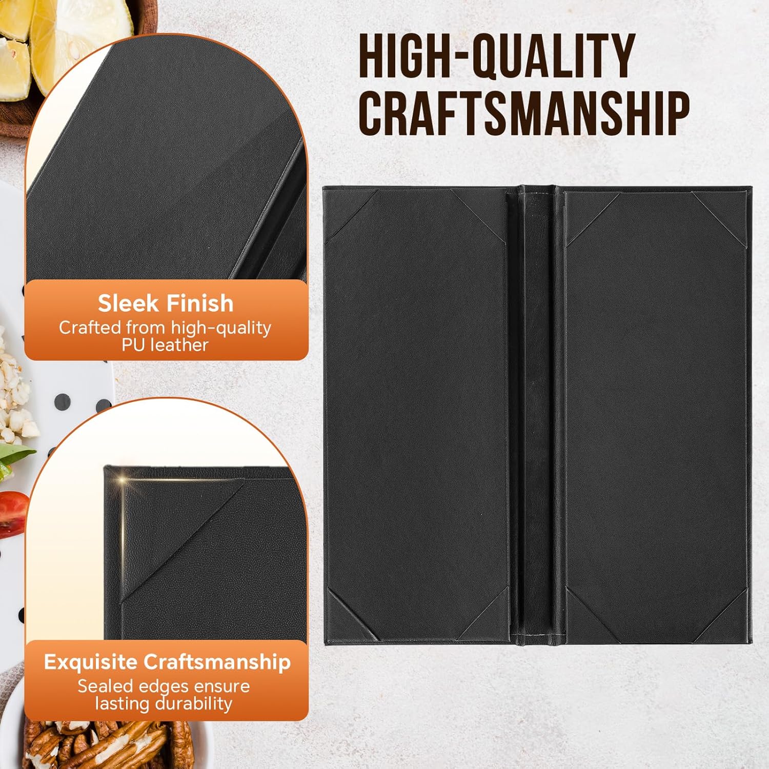 MYFULLY Restaurant Menu Holders 4.25" x 11", 12 Pack Black PU Leather Single Panel Menu Covers with Angled Corners for Restaurant, Bar, Coffee Shop, Wine List (6 View)