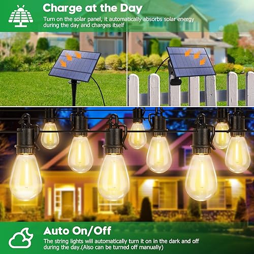 Miniatura 4 de TDLOL Guirnalda de luces solares impermeables para exteriores, 105 pies x 2 luces de cadena para exteriores alimentadas por energía solar, luces de