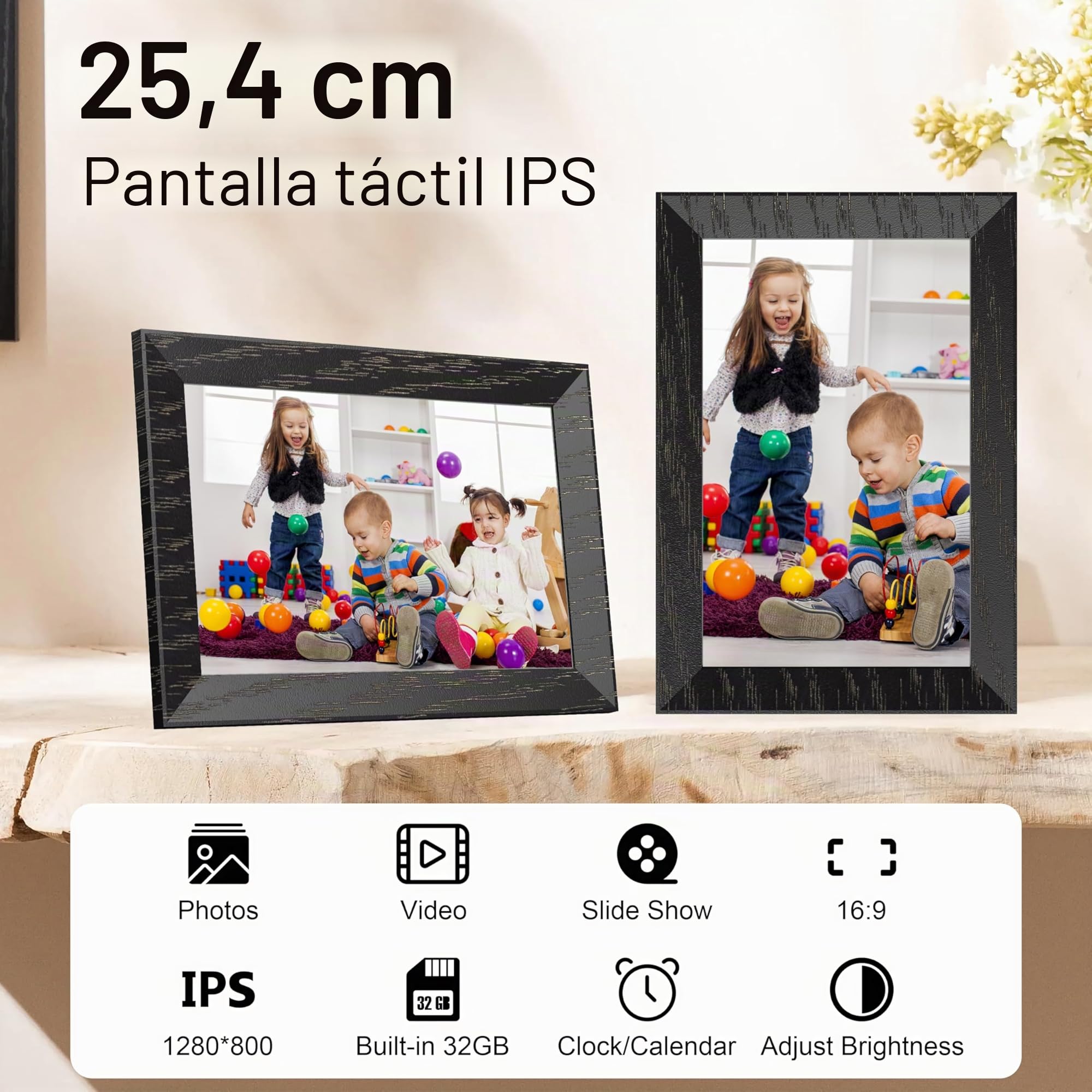 Marco de Fotos Digital WiFi de 10,1 Pulgadas, 1280 x 800 IPS, Pantalla táctil Digital, Nogal 16G, comparte Fotos o vídeos a través de la aplicación Uhale Los Mejores Regalos para papá