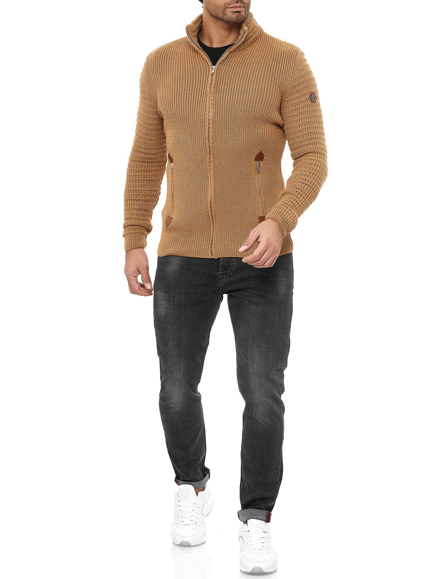 Redbridge Herren Strickjacke Cardigan mit Stehkragen Basic Luxury