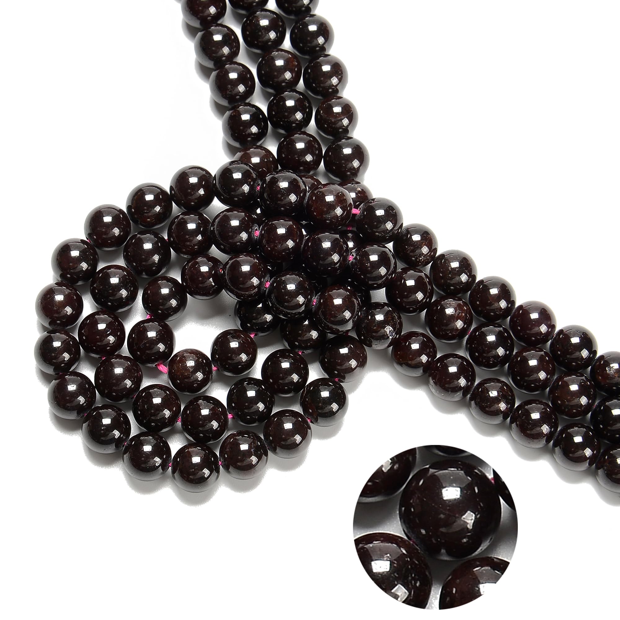 122 cuentas redondas de piedra natural de 6 mm, granate liso, calidad AAA, piedras preciosas a granel reales para hacer pulseras y joyas.