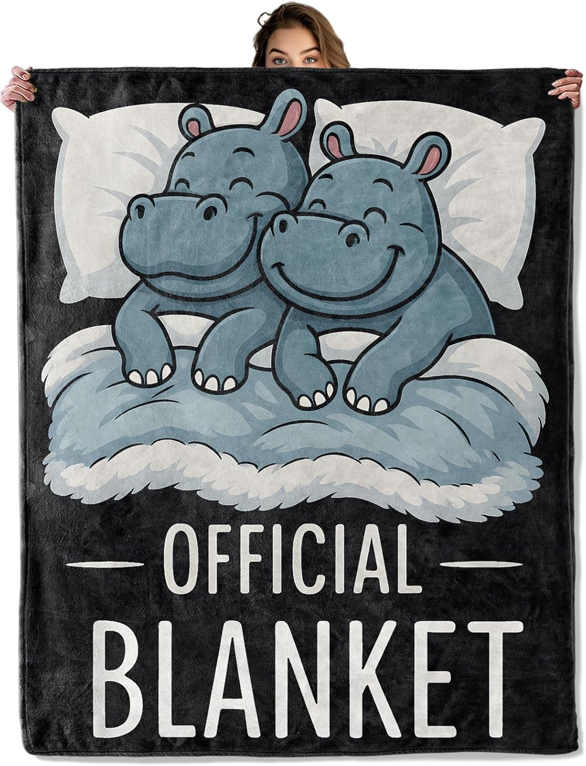 Cartoon Hippo Blanket 50x60 in, Flannel Throw Blankets for Travel Camping Sofa Living Room Decor, Lightweight Cozy Soft Fuzzy Gifts for Women Adults Kids