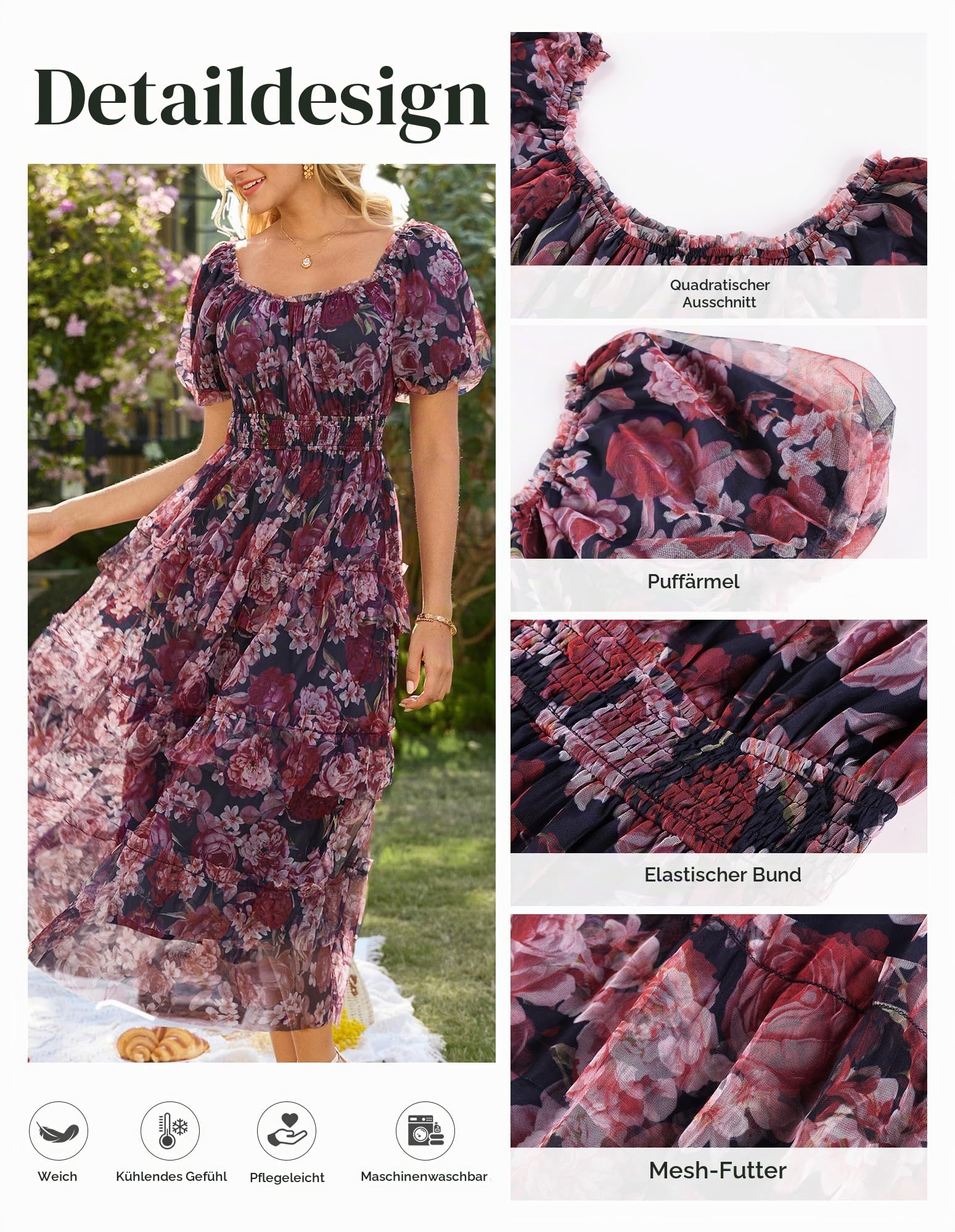 GRACE KARIN A-Linie Sommerkleid Damen Blumen Kleid Hochzeitsgast Elegante
