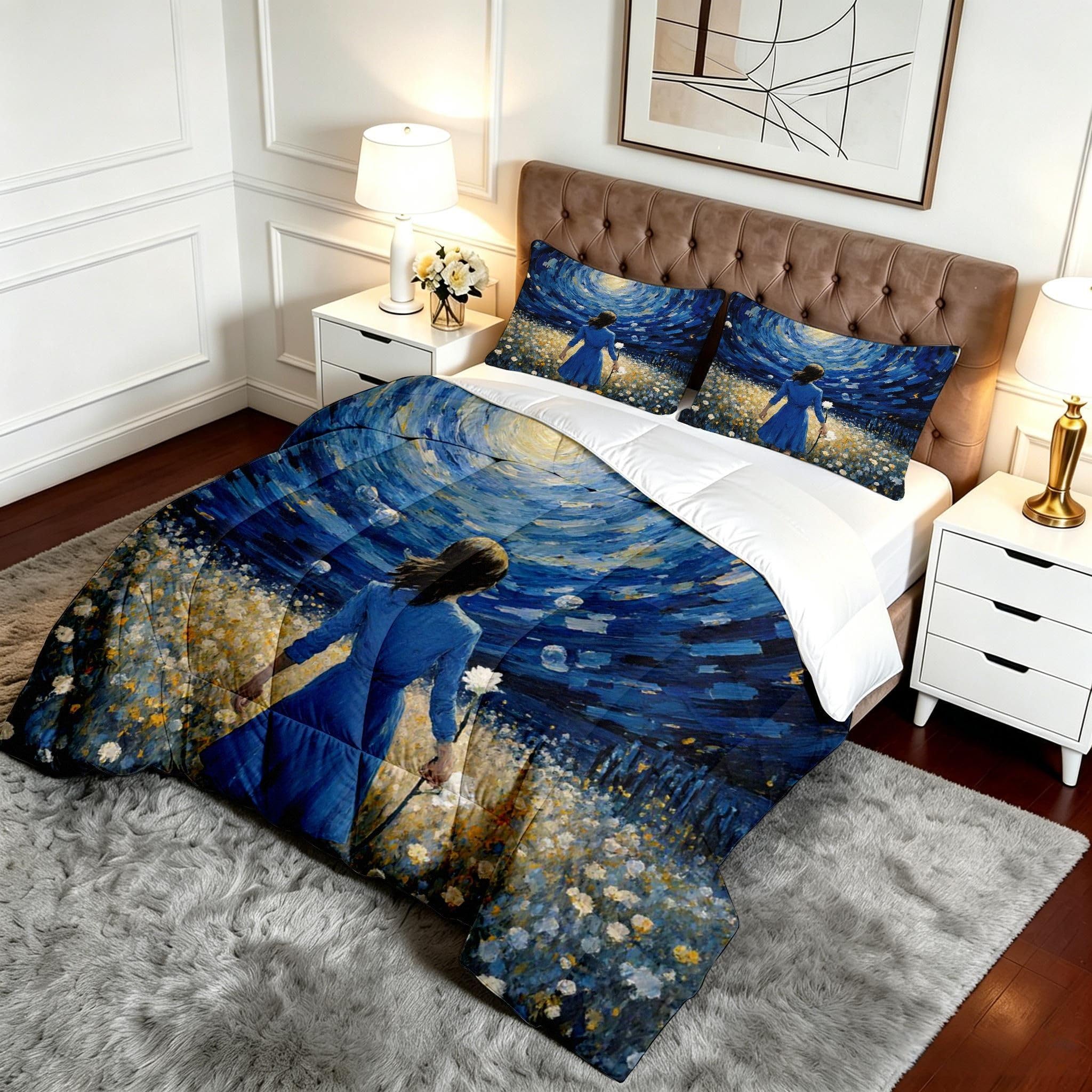 Edredón 3D Niña Azul 135x200cm Alternativo Plumón con 2 Fundas-A65