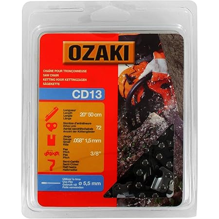 Chaîne De Tronçonneuse Ozaki 3/8 LP E72 - Jauge 1,5 Mm, 72 Entraîneurs, 50 Cm - Pour Remplacement Semi-pro