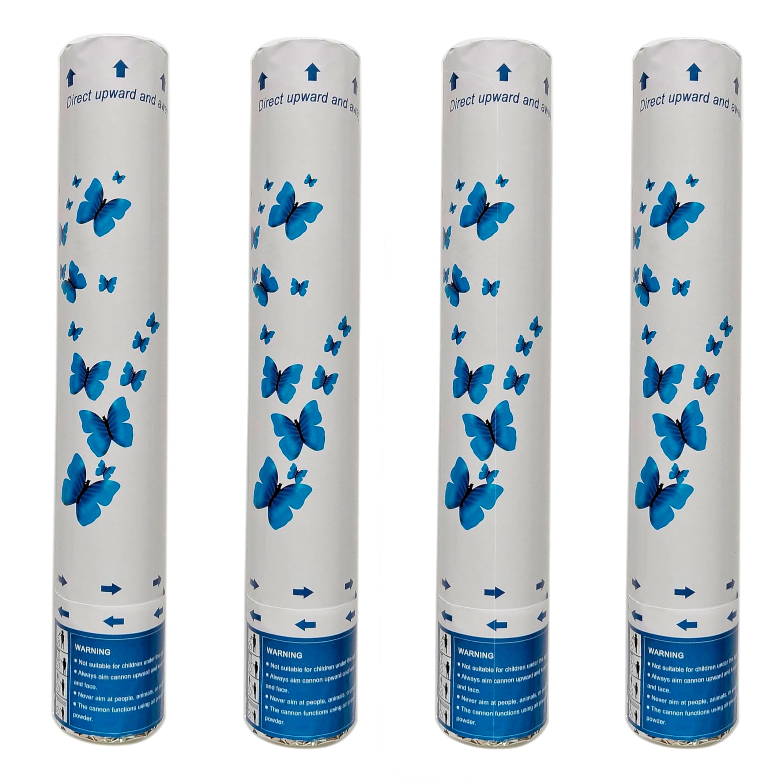 4 Cañones de confeti cumpleaños, lanzador de confeti, Cañón de Confeti de Fiesta, Confeti Cañon Cumpleaños, Tubo de Confeti de Color, Disparador de Confeti, Tirador de Confeti (Mariposas azules)