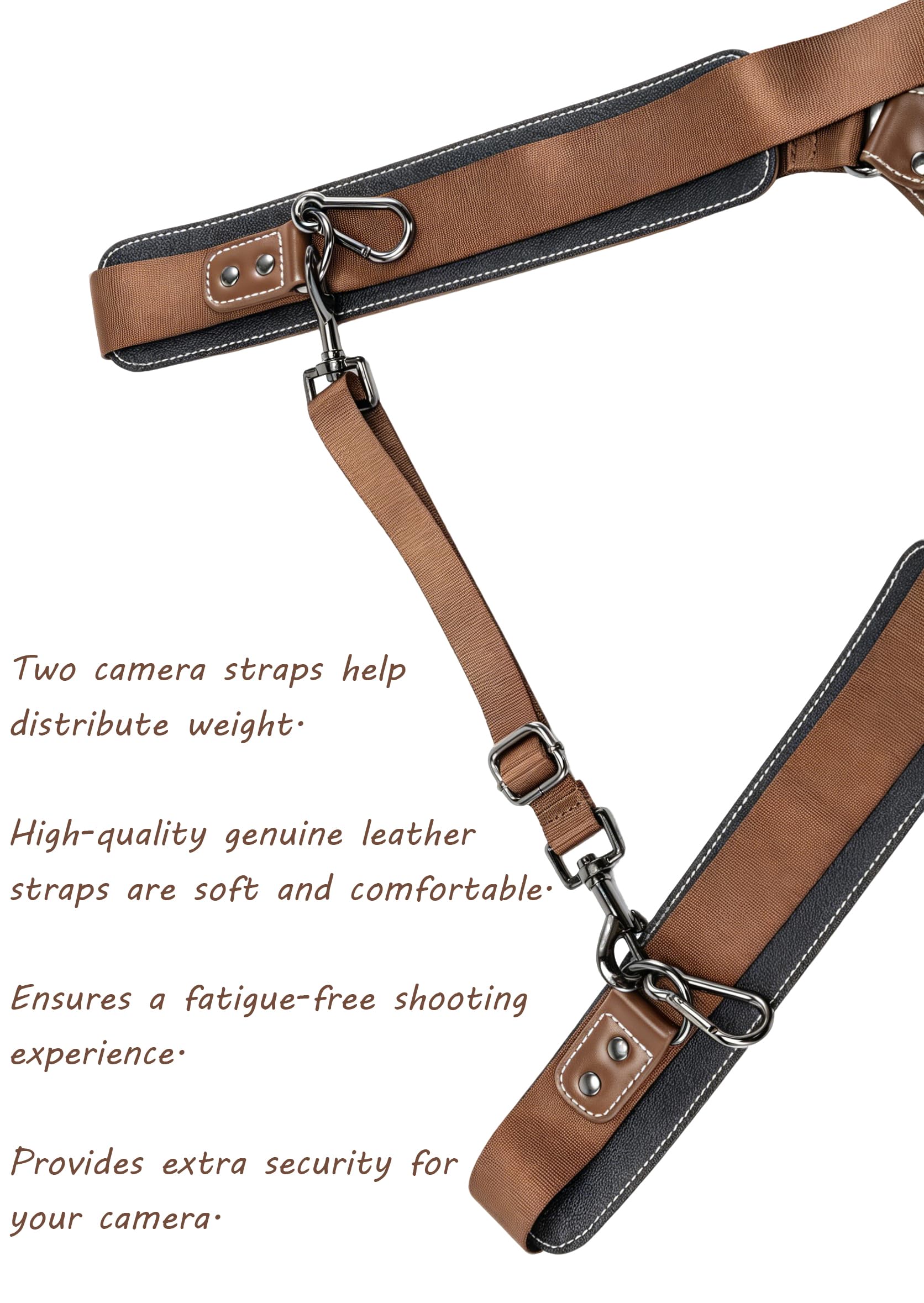 Correa Camara, Correa Camara de Fotos para Dos Cámaras, Arnés Camera Strap, Arnés para 2 Cámaras, Profesional Fotografica de Cuero Auténtico Ajustable, para DSLR/SLR