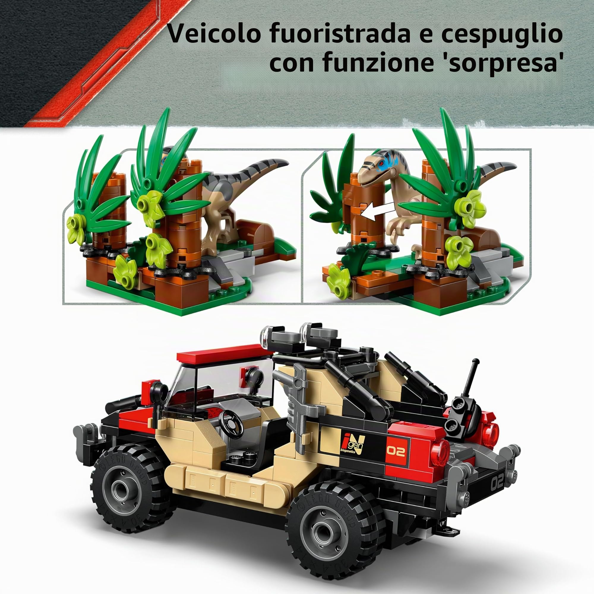 Lego Jurassic World Raptor: inseguimento con il fuoristrada – 76972 Lego Raptor con sacchetto regalo, Jurassic Set dinosauri dai 7 anni in su