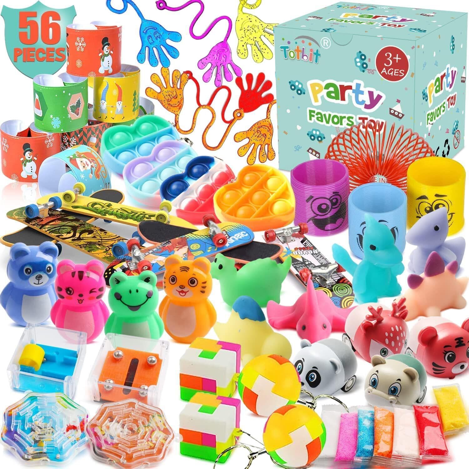 Totbit 56 Pcs Party Favors Toys for Kids 4-8 8-12 3-5, Treasure Chest Box Toys Classroom Carnival Prizes Small Bulk Pop Fidget Toys Pack Pinata Stuffers Birthday Gifts Goodie Goody Candy Bags Fillers