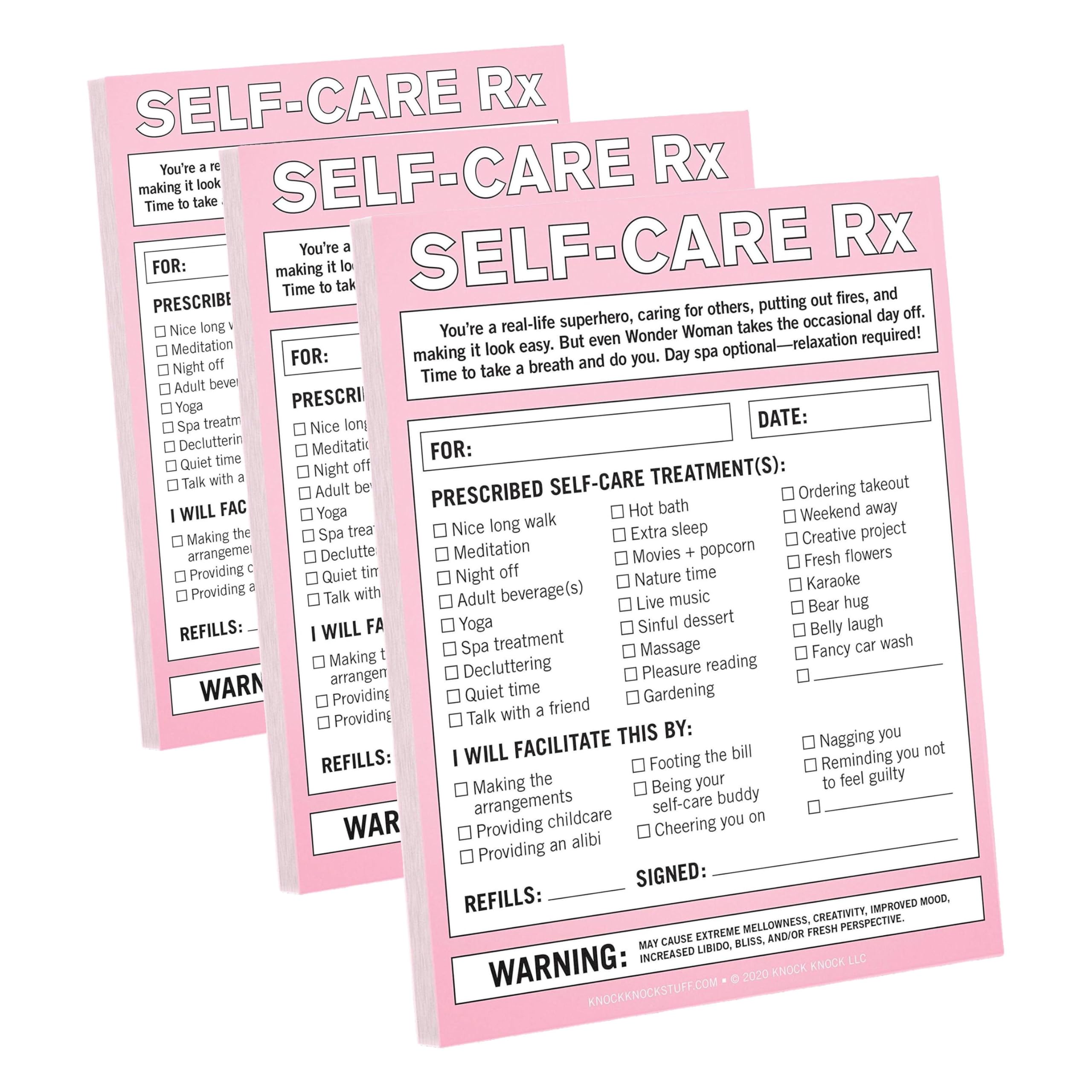 Knock Knock Self-Care RX Nifty Note - Self Care Gifts &amp; Funny Gift Ideas for Friends, 4 x 5.25-inches (Pack of 3)