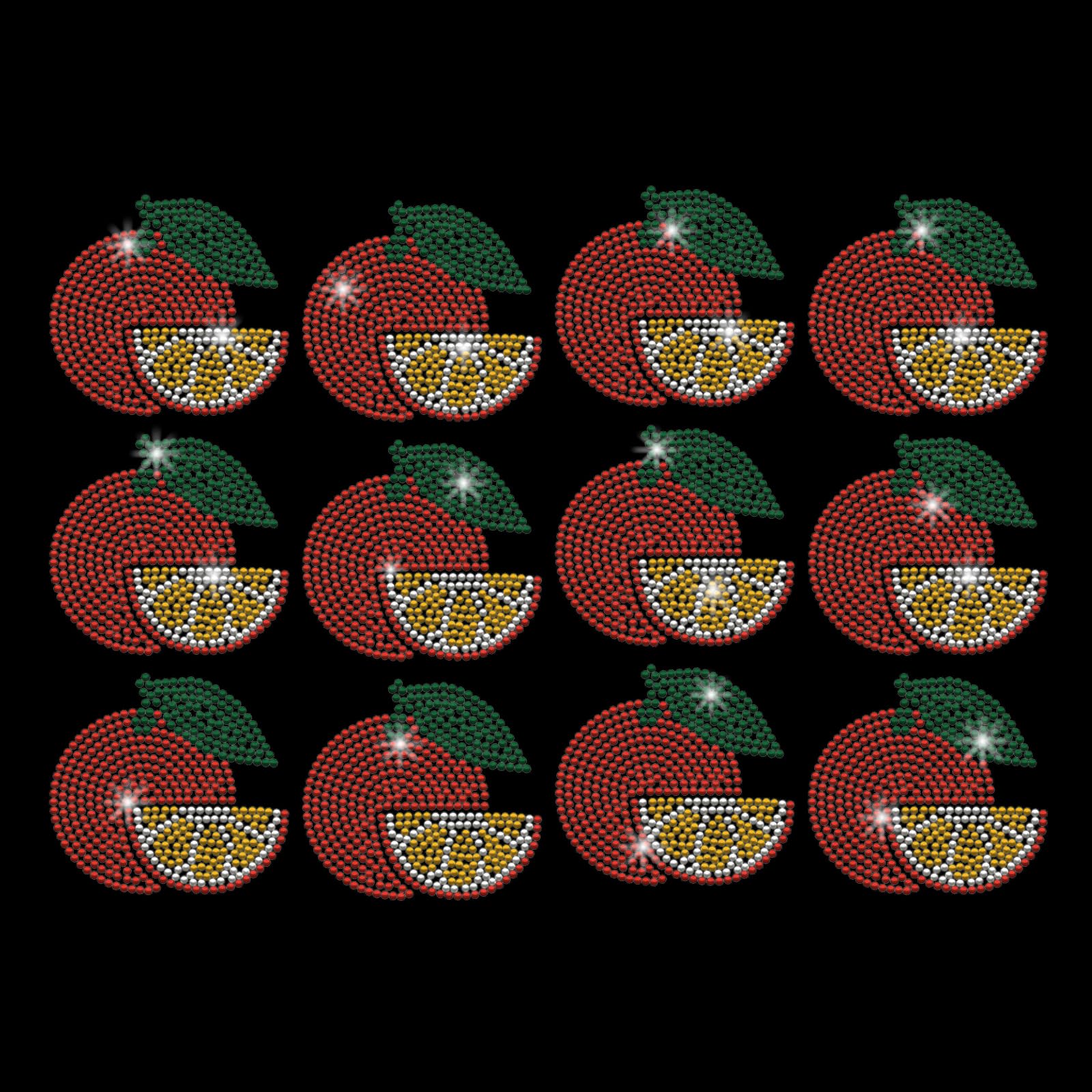 PLIGREAT Small Orange Pattern Iron on Rhinestone Sheet for Clothing Glitter Fruit Rhinestone Heat Transfer Patches for T-Shirt Hoodie Canvas Tote Bag Embellishment Iron on Decals