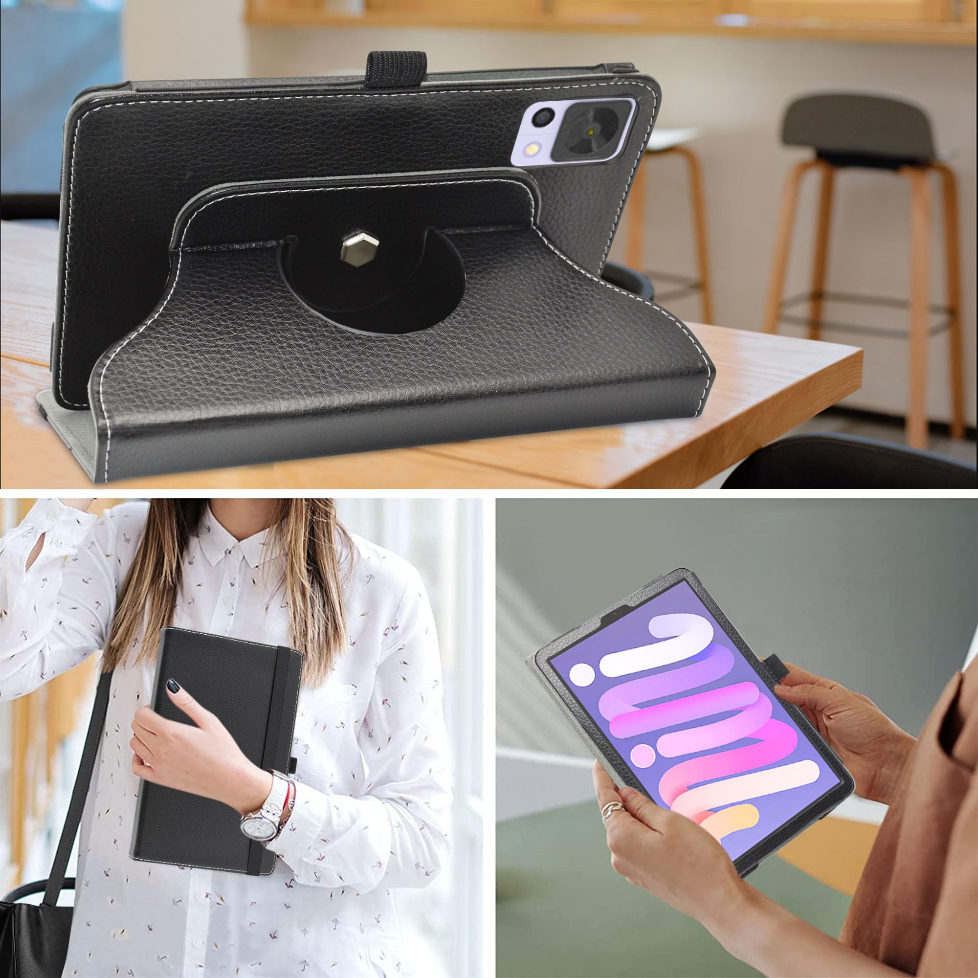 MAMA MOUTH Custodia Girevole 360° Per DOOGEE T20 Mini E AllDocube IPlay 50 Mini Pro – Cover In Pelle Con Supporto E Tasche, Nero - 4