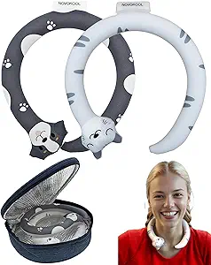 2 Pack Neck Cooling Tube with Insulated Bag - Reusable Ice Ring Neck Cooler Indoor Outdoor - Wearable Cooling Wrap - Relief for Summer and Hot Flashes - Ice Ring Freezes Under 64℉(Cat+Dog)