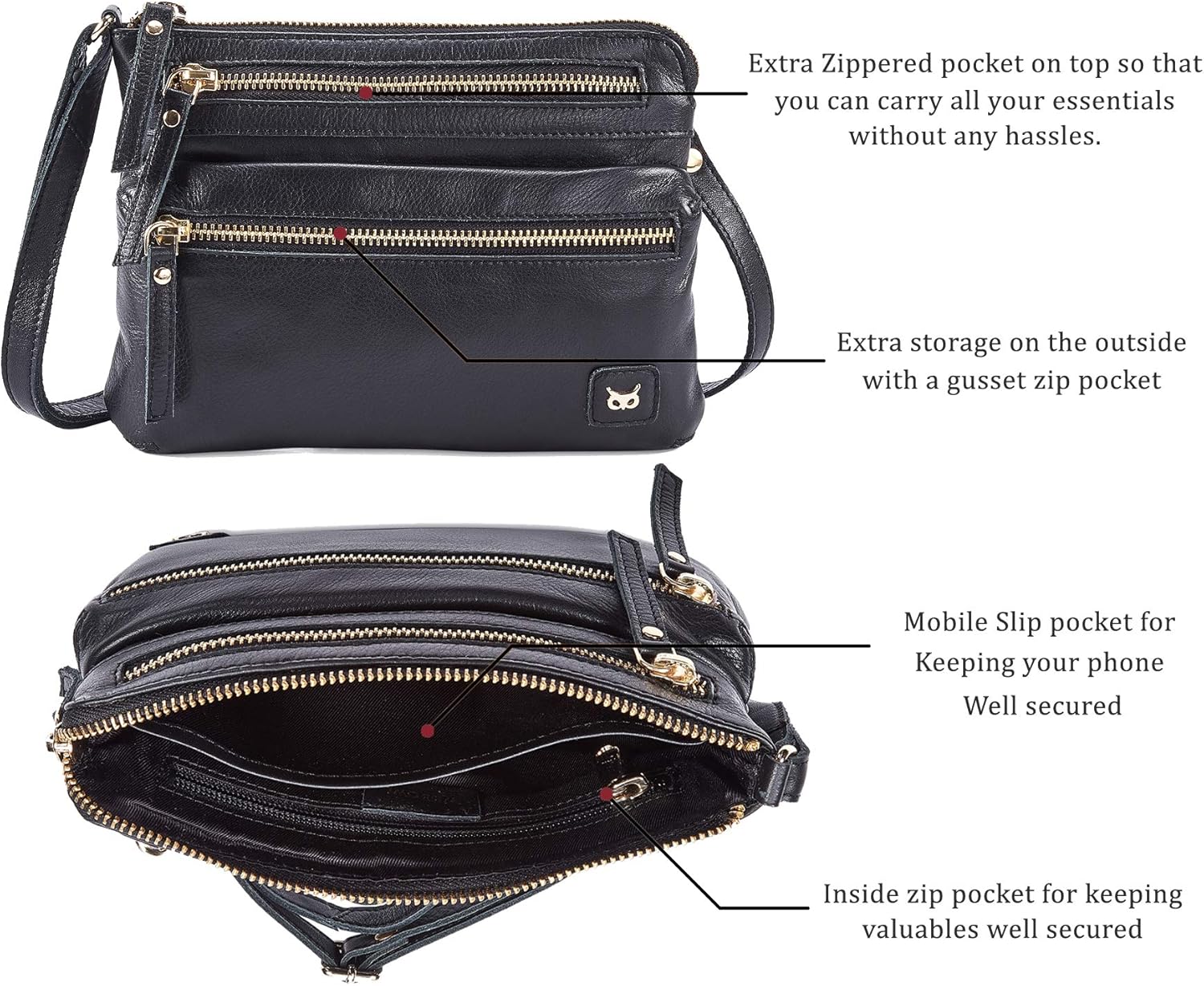 Wise Owl Accessories Small Crossbody Sling Bag Real Leather Purse for Women Crossover Trendy Shoulder Handbag | Real Leather, Purse, Crossover, Trendy - Image 3