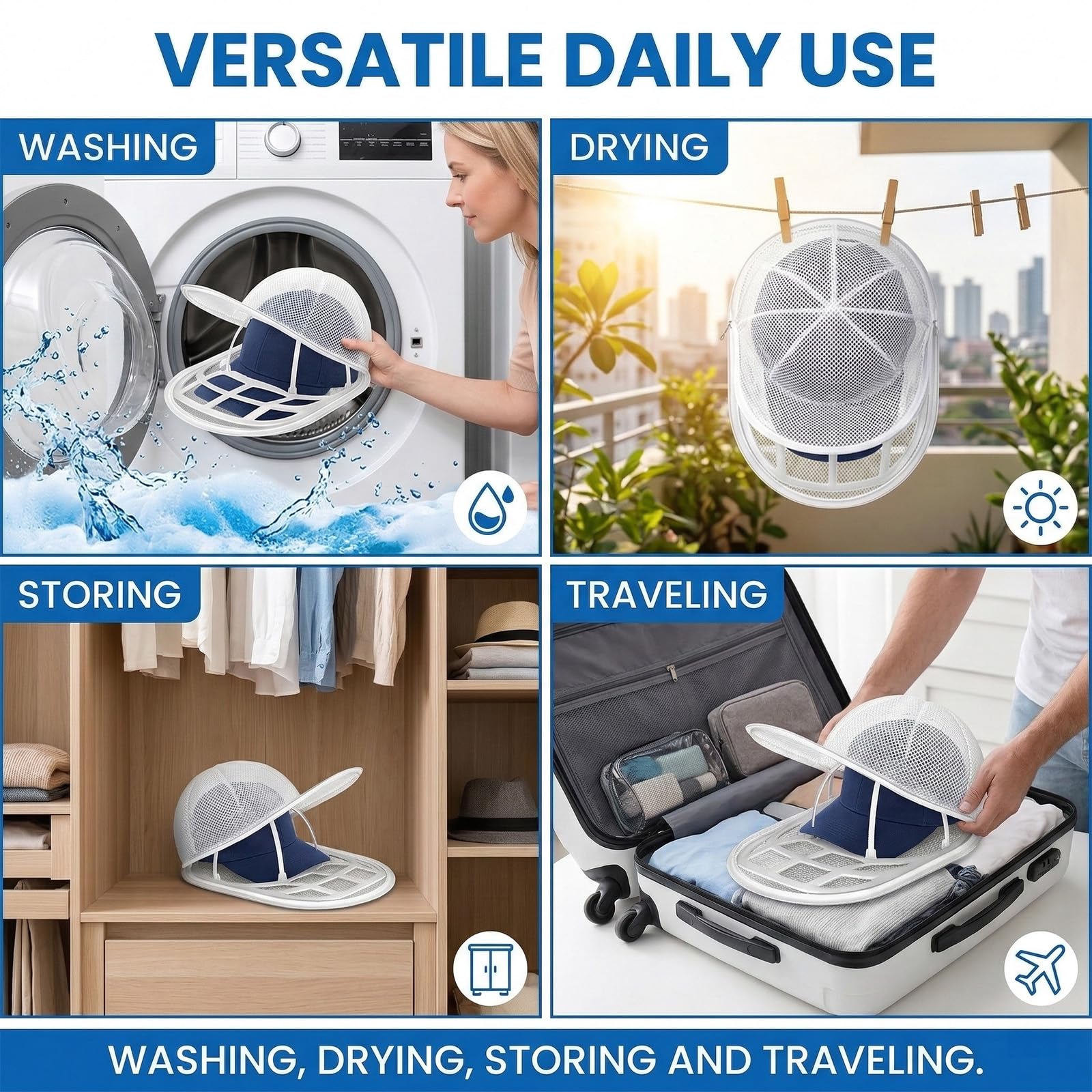 2 Pezzi Porta Cappellini con Visiera per Lavatrice e Lavastoviglie, Supporto Porta Cappelli per Pulizia e Protezione, Organizzatore Cappelli Baseball in Plastica Resistente, Grande, Bianco