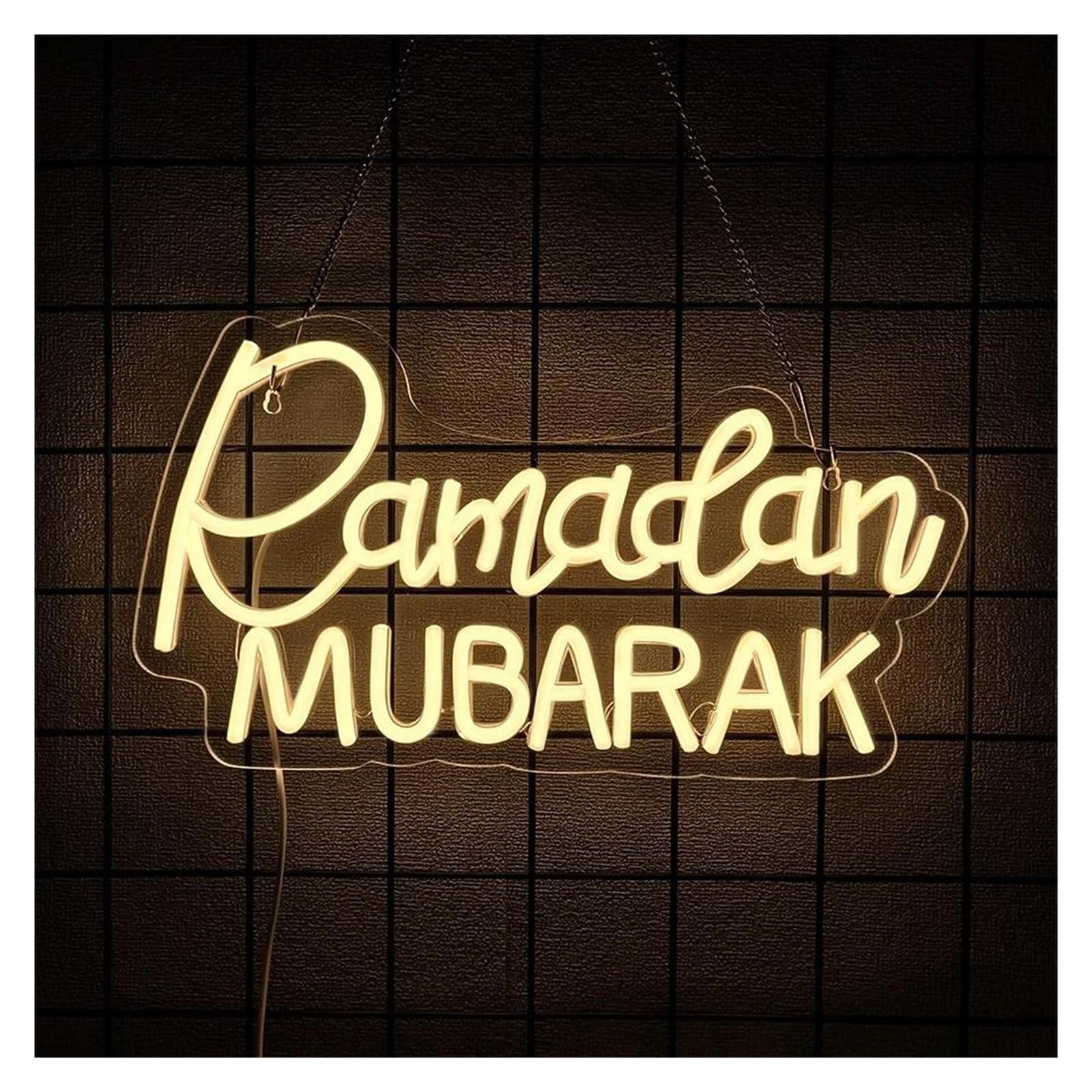 SHOUXI Sign Lamp Ramadan Mubarak Neon Sign Light Dimmable for Bedroom Living Room Street Square Mosque Wall Decor 38cmx21cm
