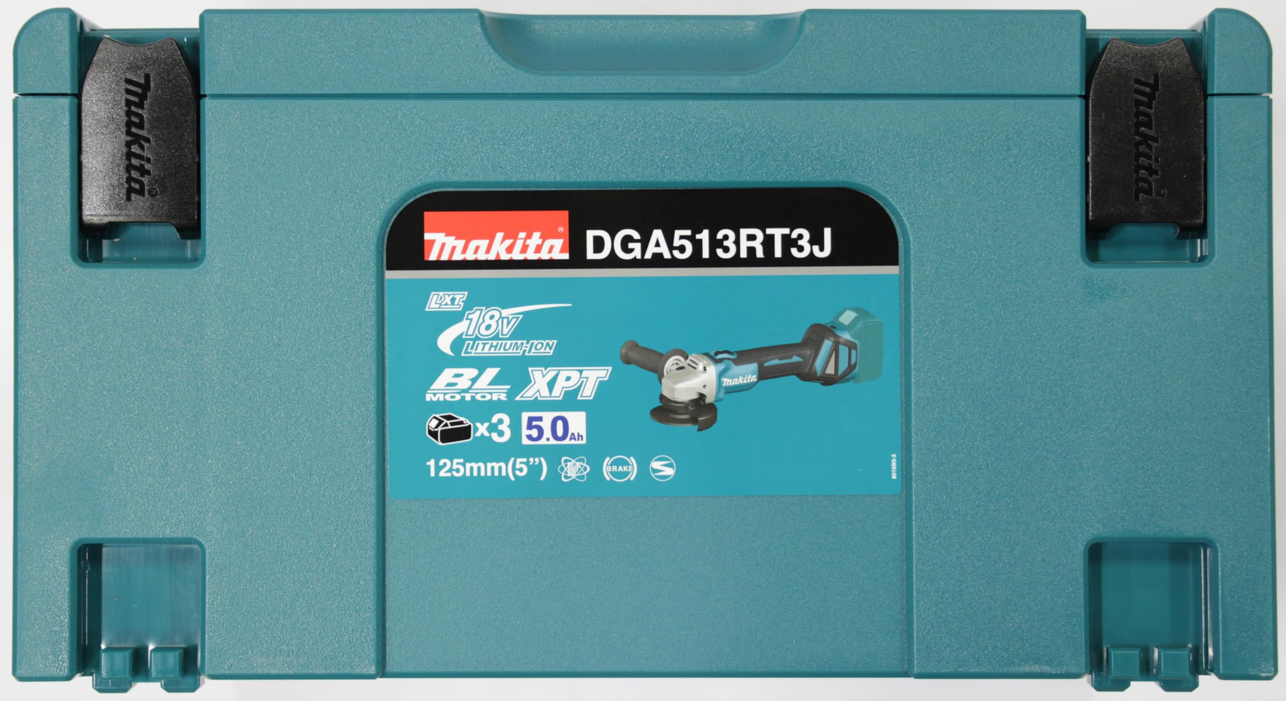 Makita DGA513RT3J akumulatorowa szlifierka kątowa 18 V z szybką ładowarką DC18RC, 3 x akumulatory 5,0 Ah w MAKPAC rozm. 3